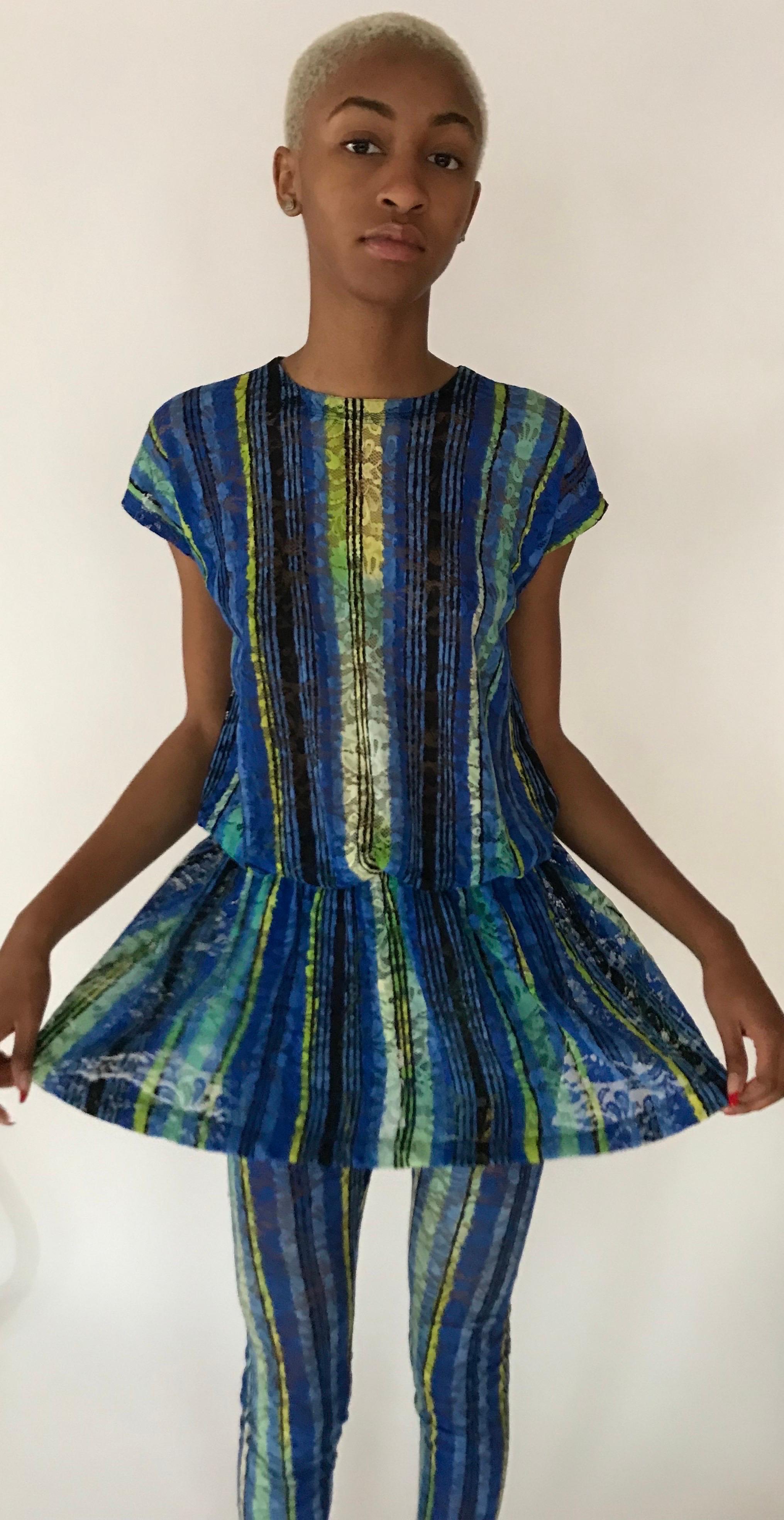 Versace 1990s Gianni Versace Couture Multi Color Lace Legging Ensemble In Good Condition In Chicago, IL