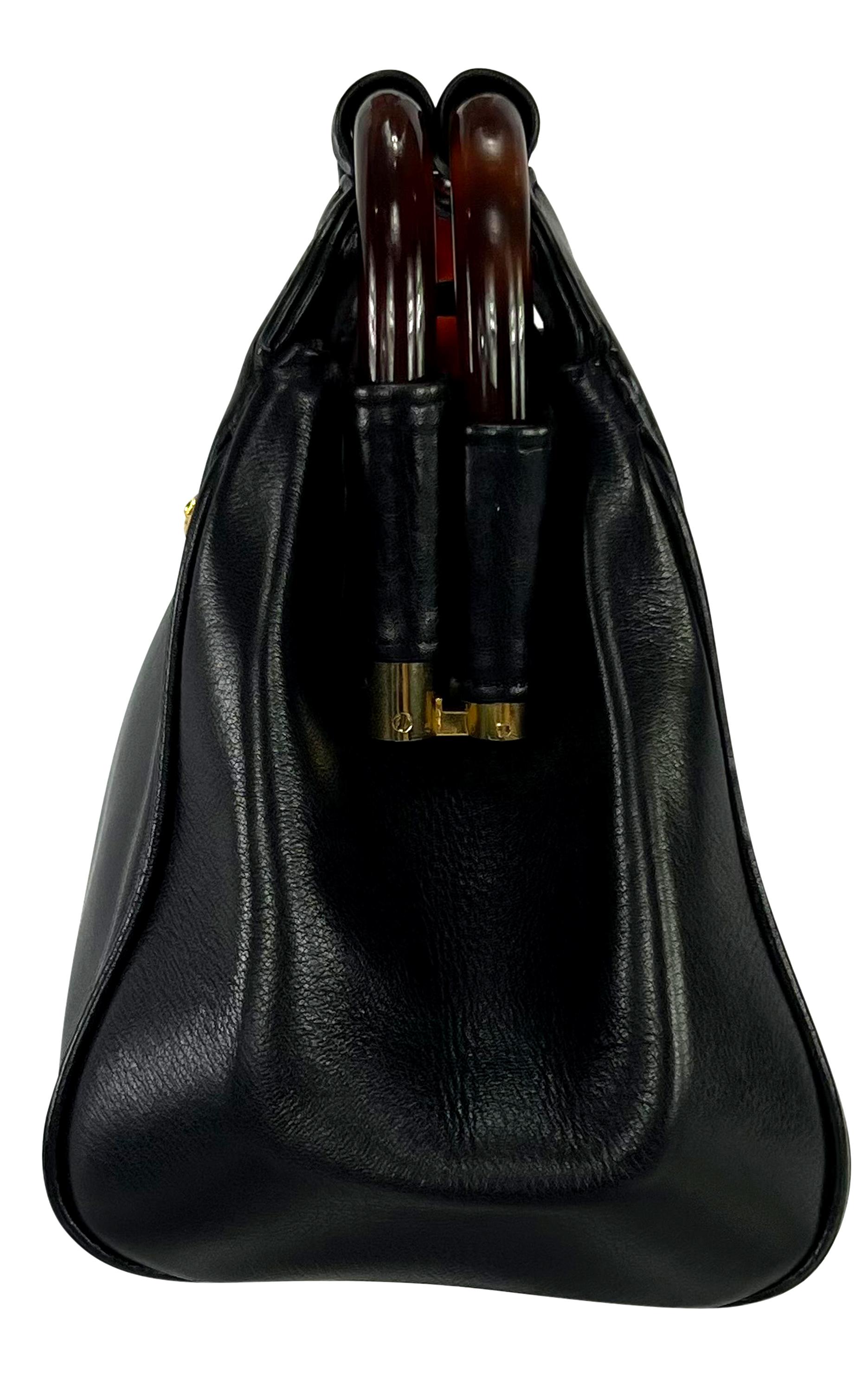Black 1990s Gianni Versace Couture Leather Medusa Relief Acrylic Frame Handle Mini Bag For Sale