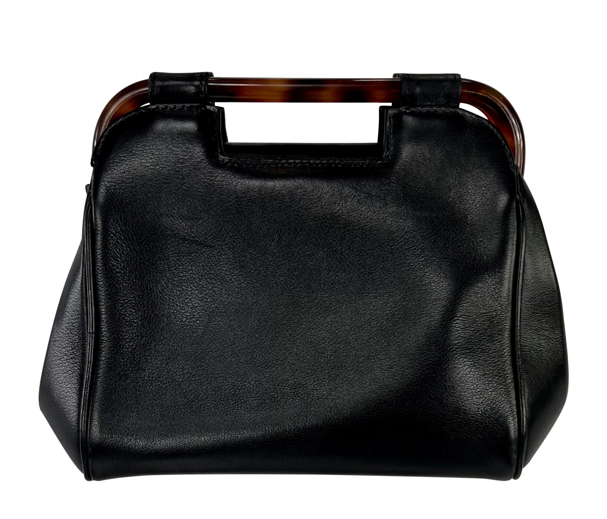 1990s Gianni Versace Couture Leather Medusa Relief Acrylic Frame Handle Mini Bag In Excellent Condition For Sale In West Hollywood, CA