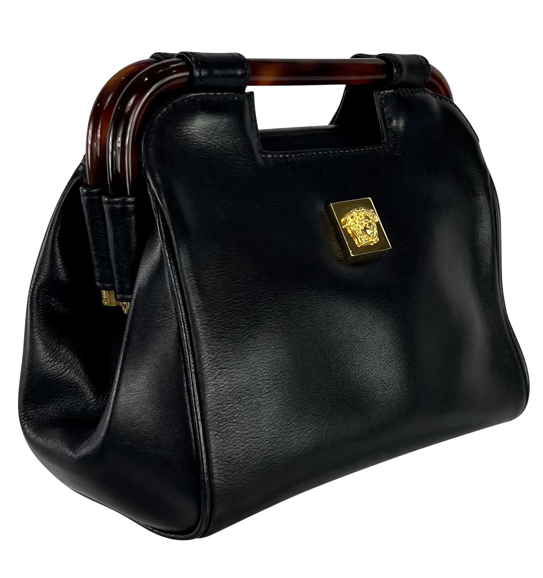 1990s Gianni Versace Couture Leather Medusa Relief Acrylic Frame Handle Mini Bag For Sale 1