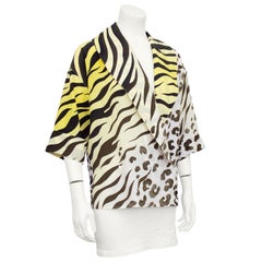 1990s Gianni Versace Couture Leopard and Tiger Print Short Sleeve Blouse