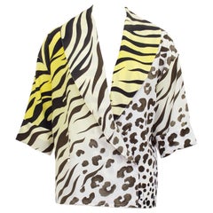 Retro 1990s Gianni Versace Couture Leopard and Tiger Print Short Sleeve Blouse 