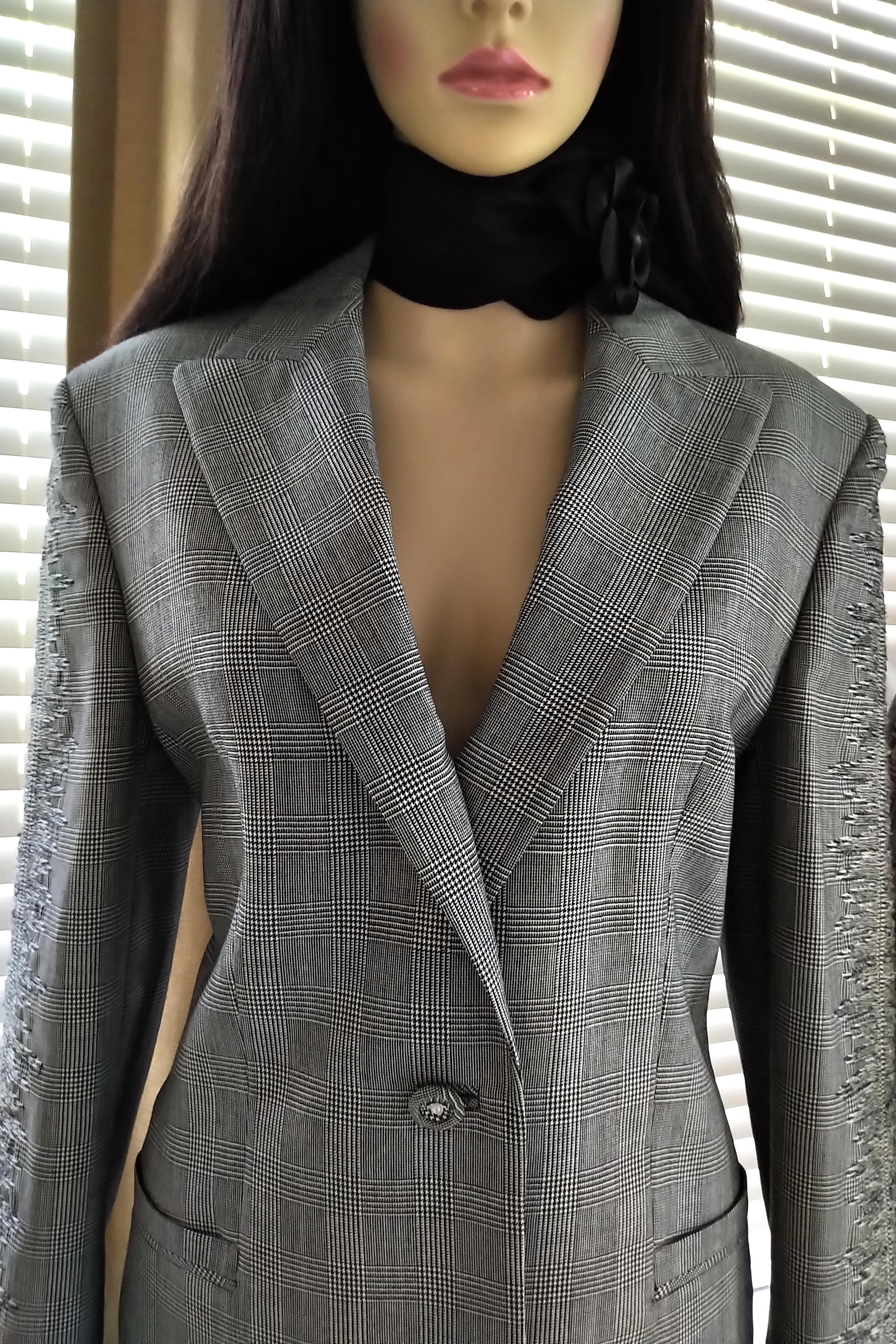 Gray 1990's Gianni Versace Couture Medusa Embroidered Black White Jacket IT 46/ US 8 For Sale