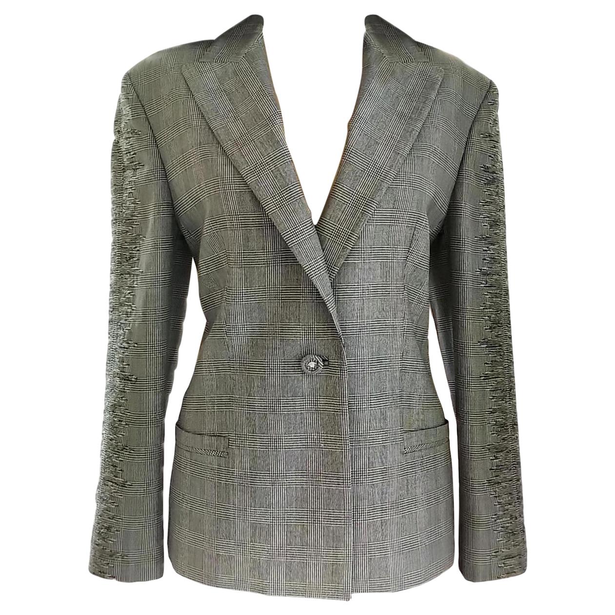 1990
s Gianni Versace Couture Medusa Embroidered Black White Jacket IT 46/ US 8 For Sale