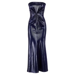 1990
s Gianni Versace Couture Midnight Blue Strapless Lurex Gown