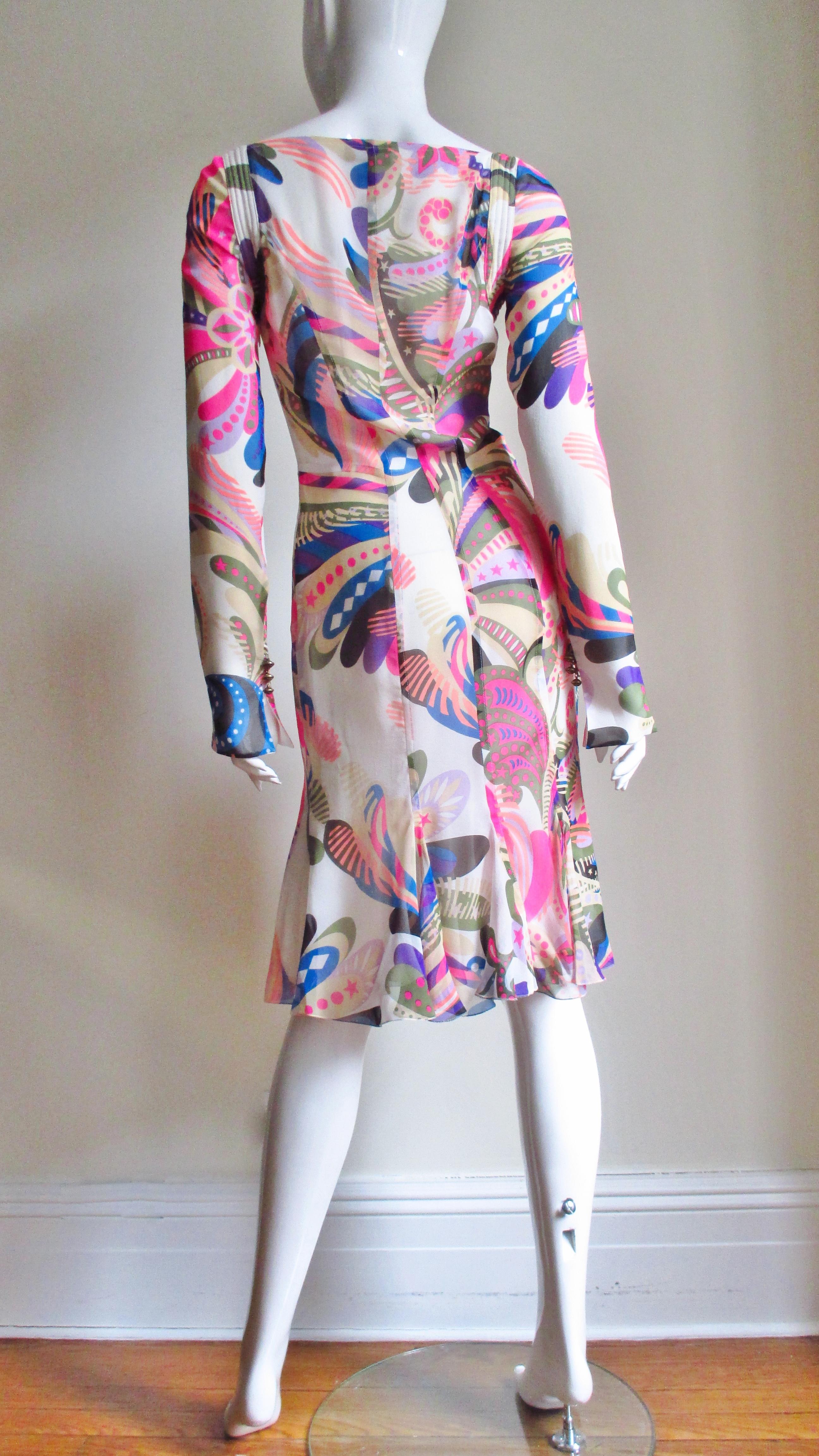 1990s Gianni Versace Couture Mod Silk Print Dress 7