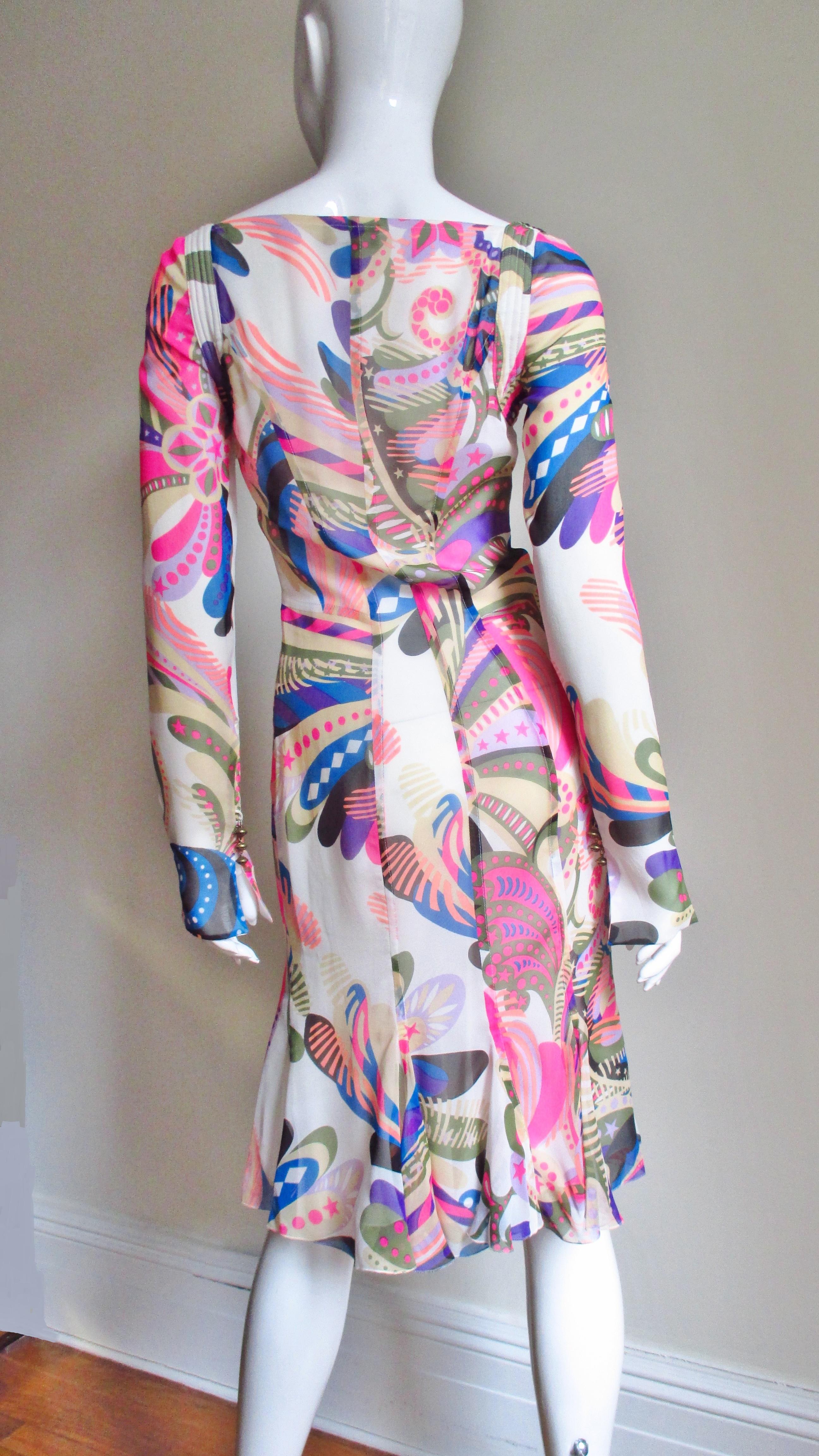 1990s Gianni Versace Couture Mod Silk Print Dress 4