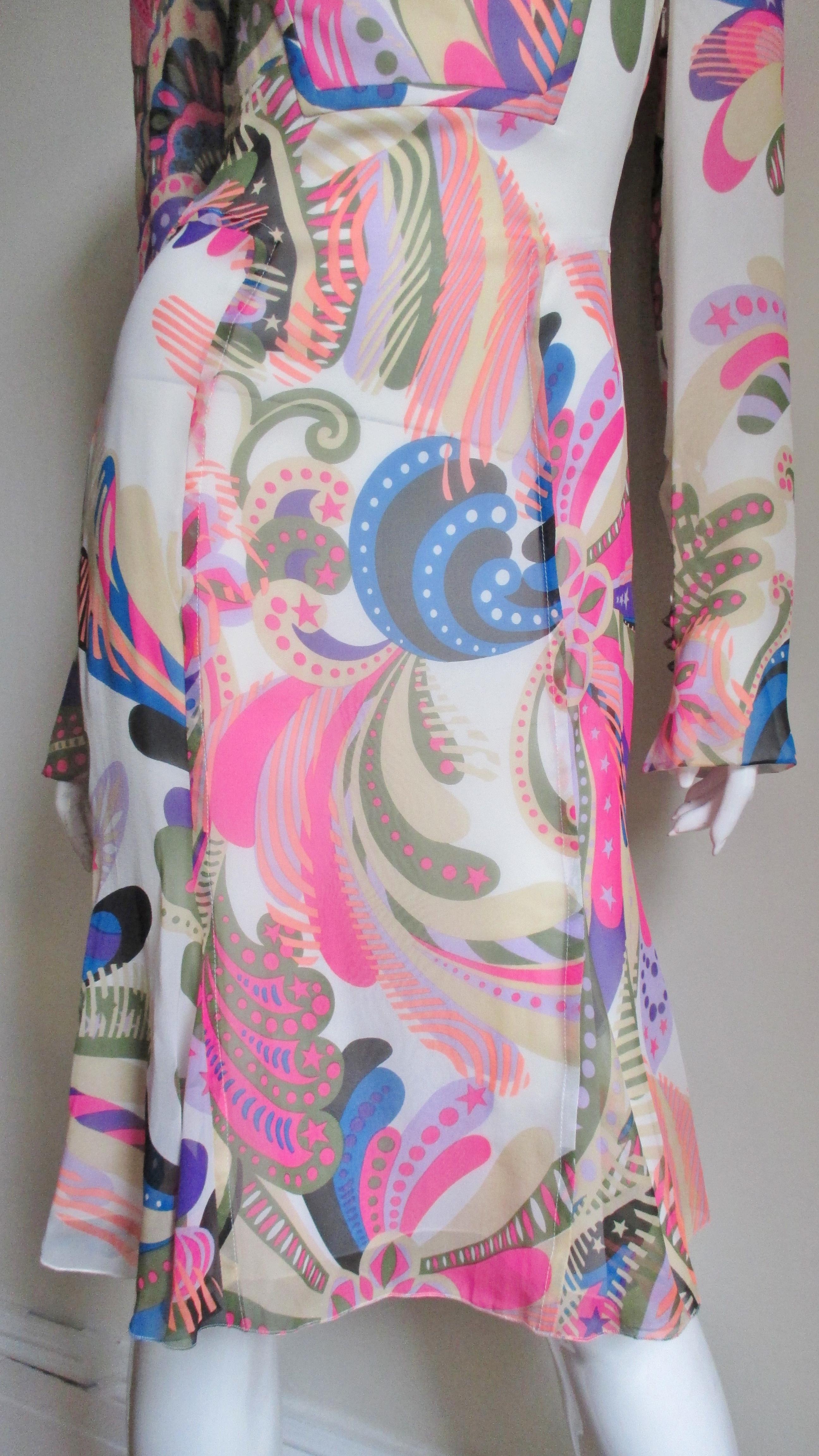 1990s Gianni Versace Couture Mod Silk Print Dress 1