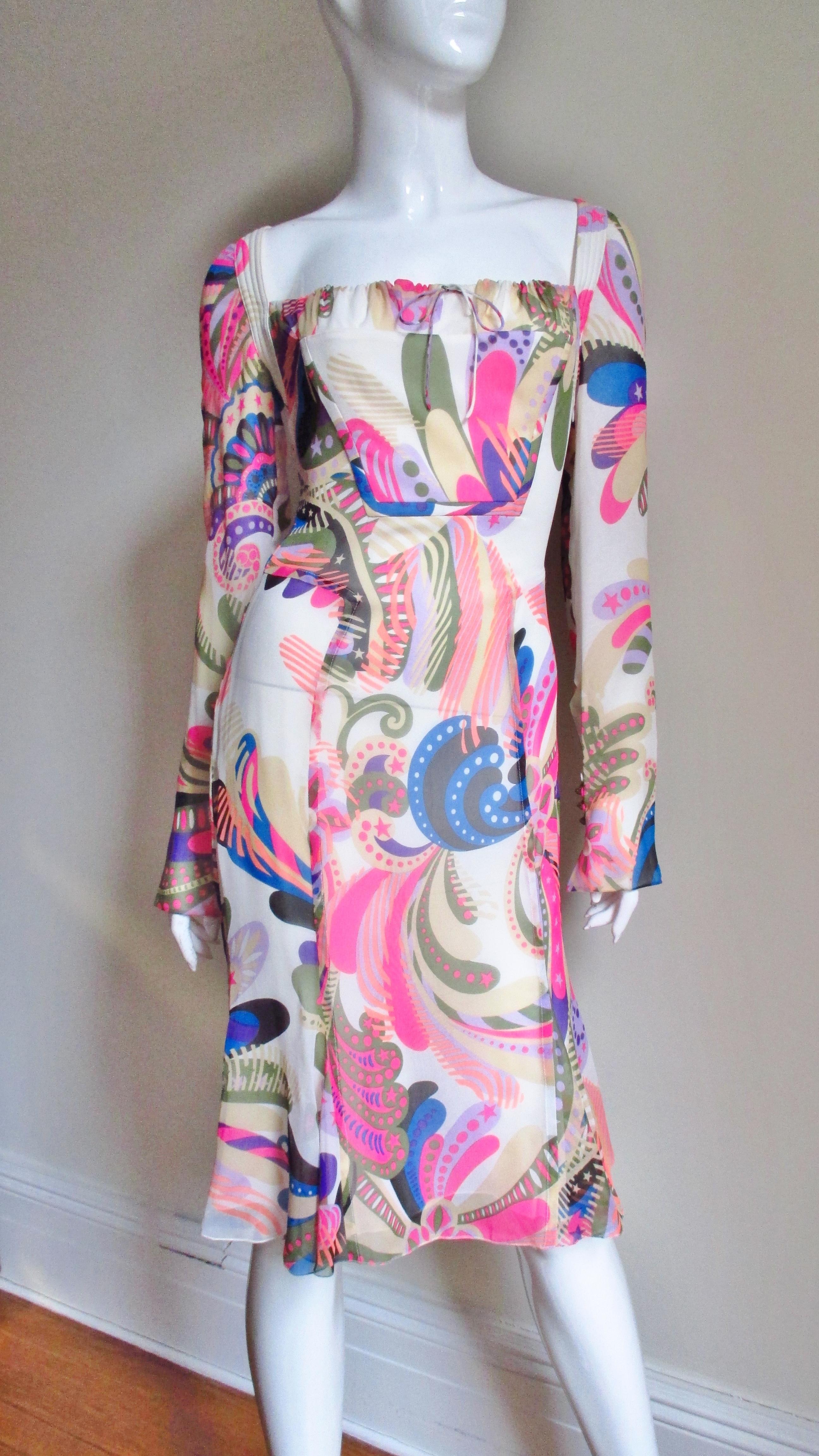 1990s Gianni Versace Couture Mod Silk Print Dress 2