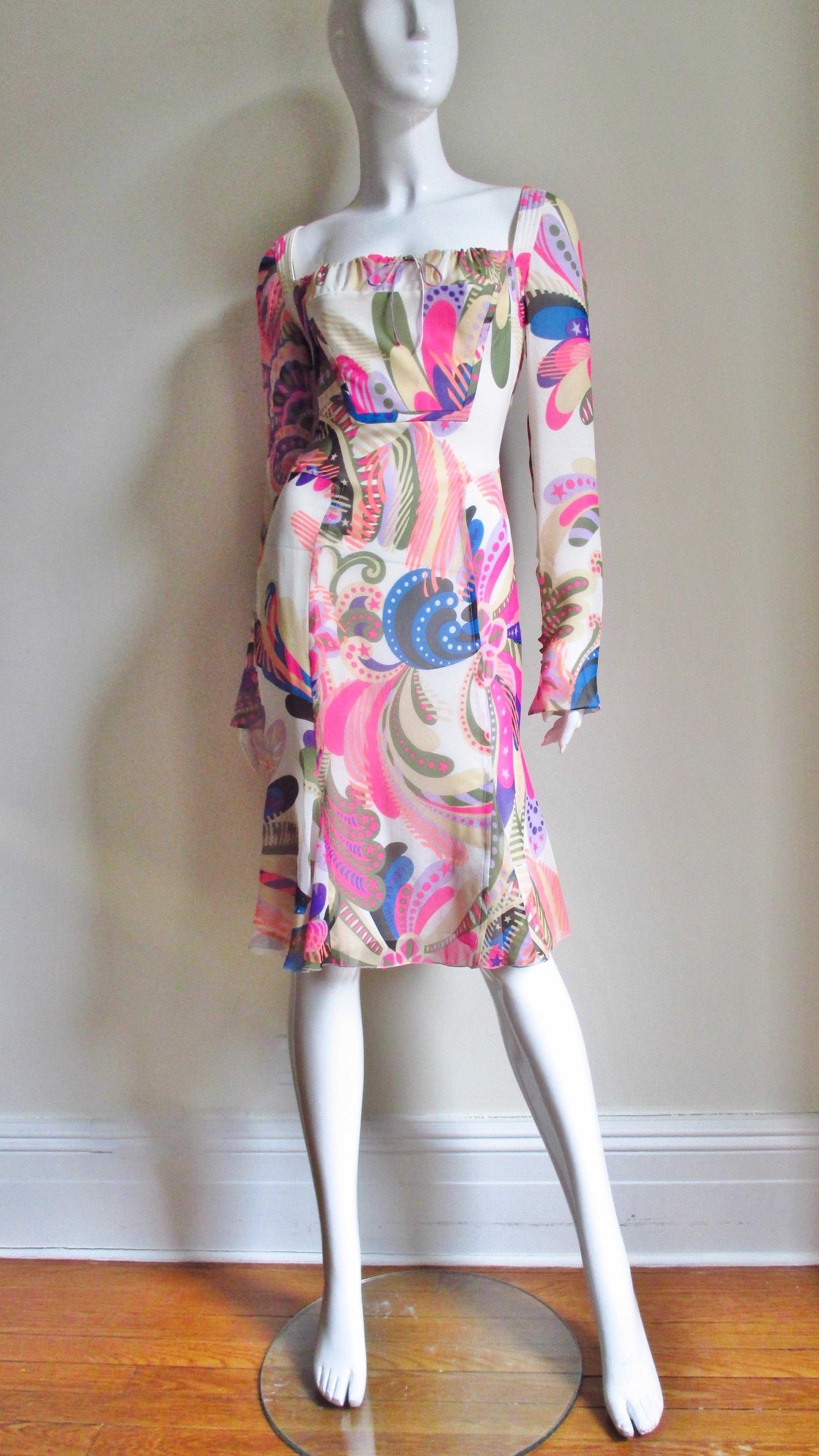 1990s Gianni Versace Couture Mod Silk Print Dress 3