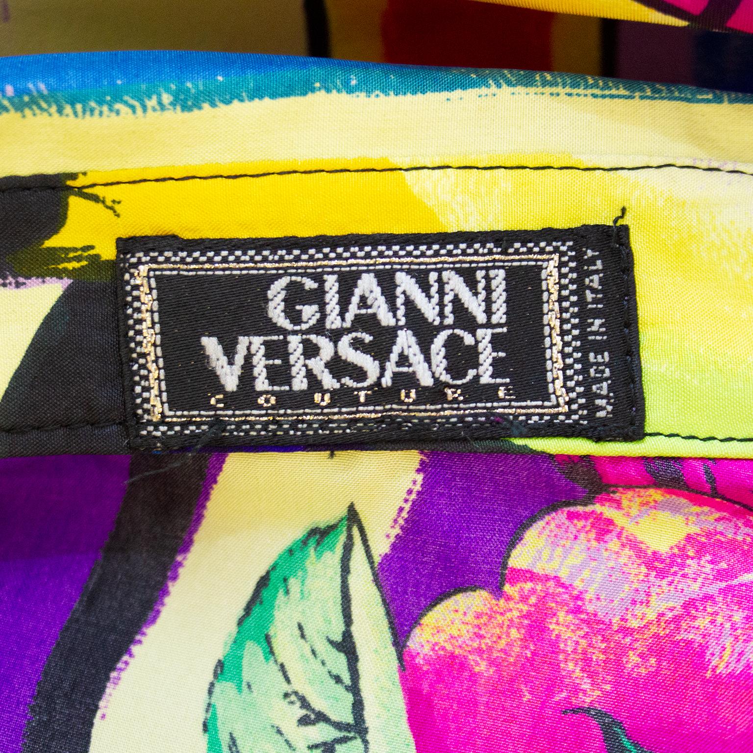 Women's 1990s Gianni Versace Couture Multi Colour Silk Shirt Dress  For Sale