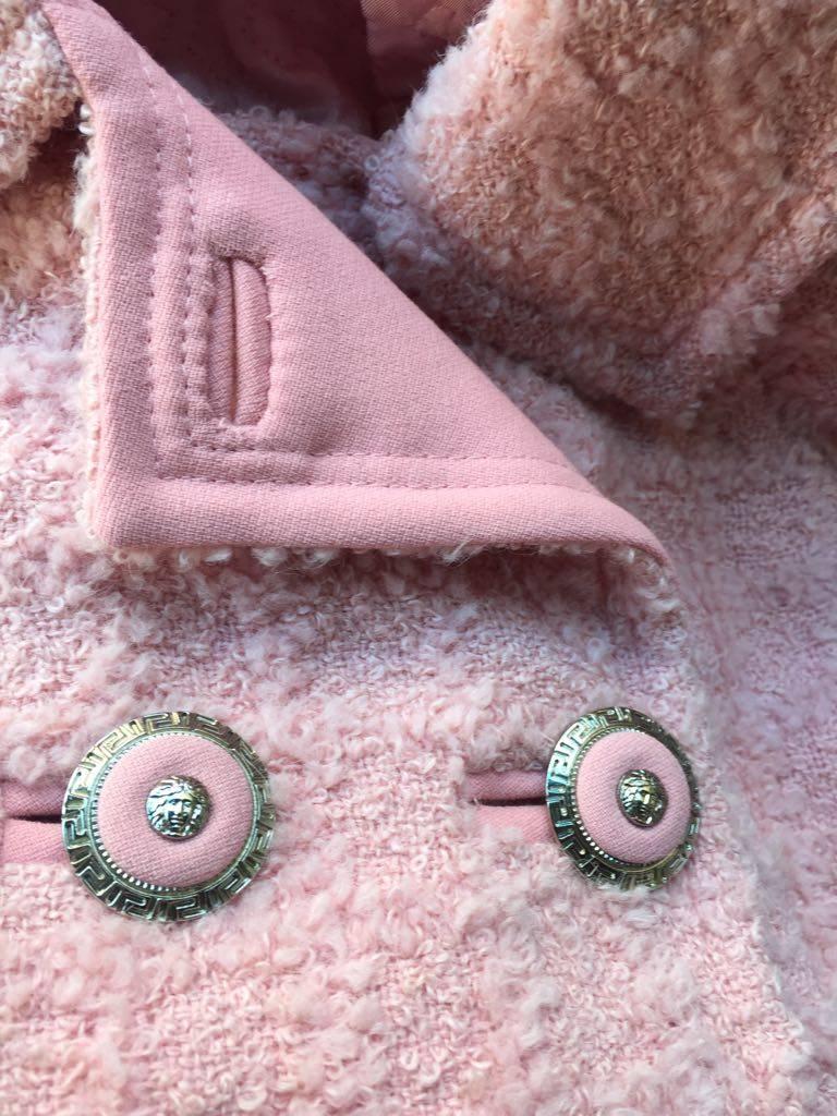 1990s Gianni Versace Couture Pink Bouclé Wool Suit Tailleur For Sale at ...