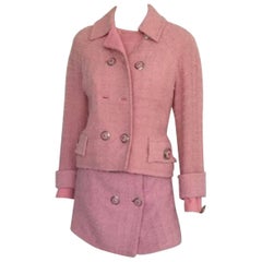 1990s Gianni Versace Couture Pink Bouclé Wool Suit Tailleur
