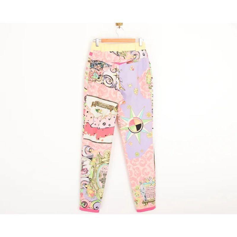 1990's Gianni Versace Couture Runway Pastel Baroque Pattern Trousers Pants In Good Condition For Sale In Sheffield, GB