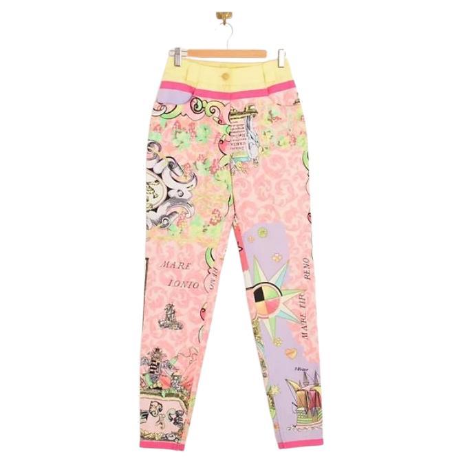 1990's Gianni Versace Couture Runway Pastel Baroque Pattern Trousers Pants For Sale