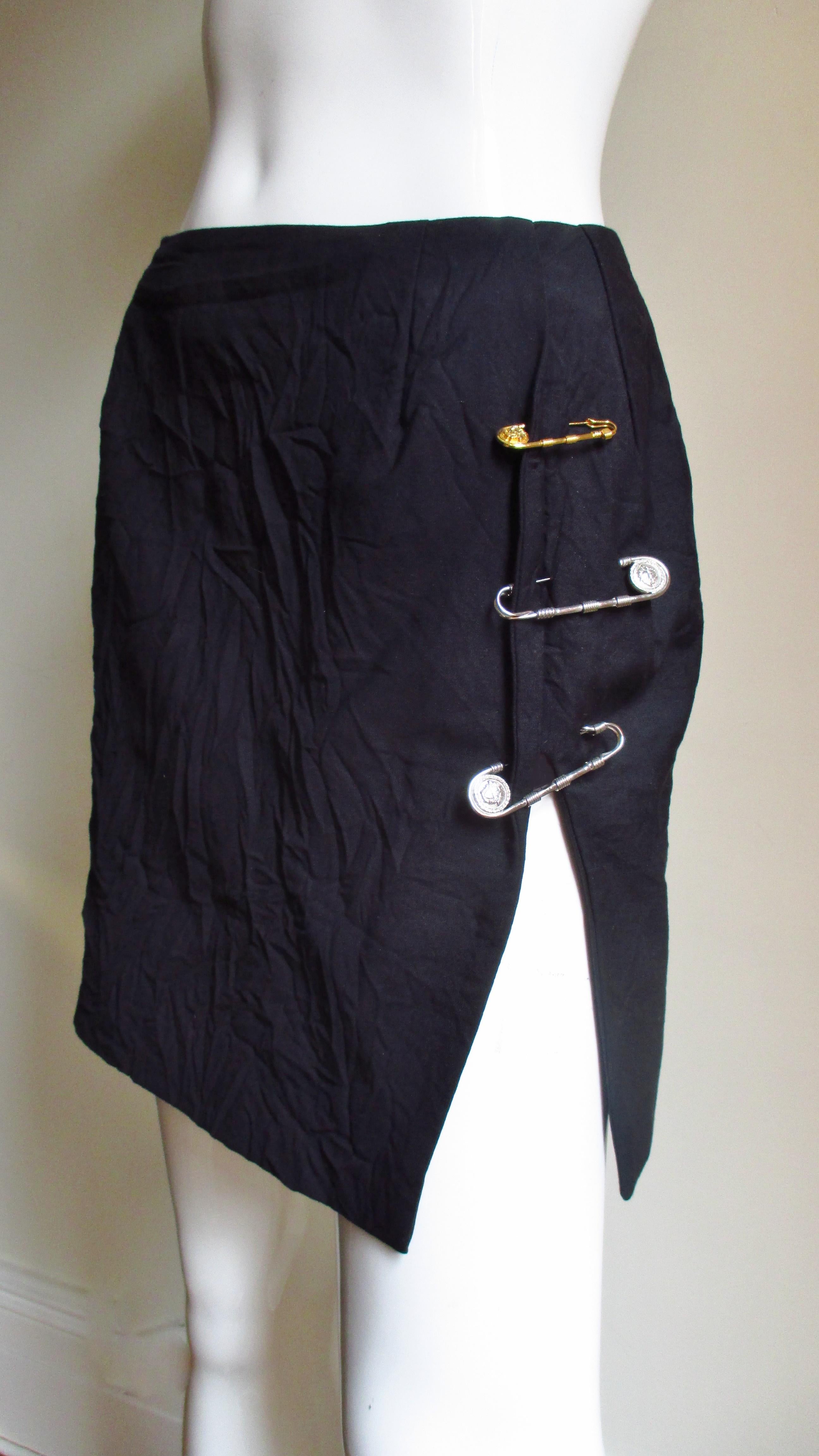 Black Gianni Versace Safety Pin Skirt 1990s For Sale
