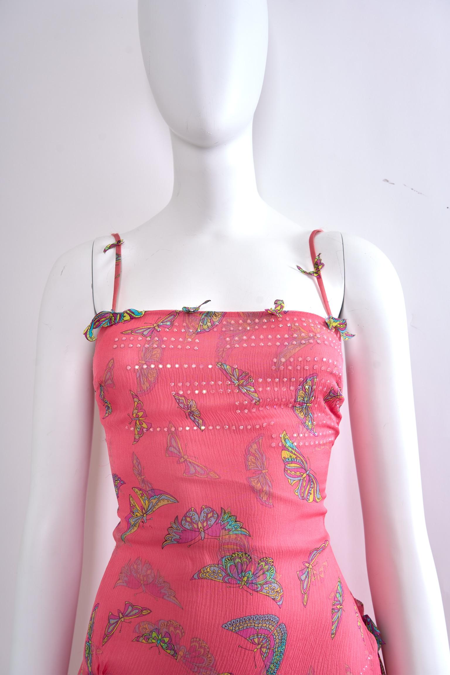 1990s Gianni Versace Couture Silk Chiffon Butterfly & Crystal In Good Condition For Sale In Hong Kong, HK