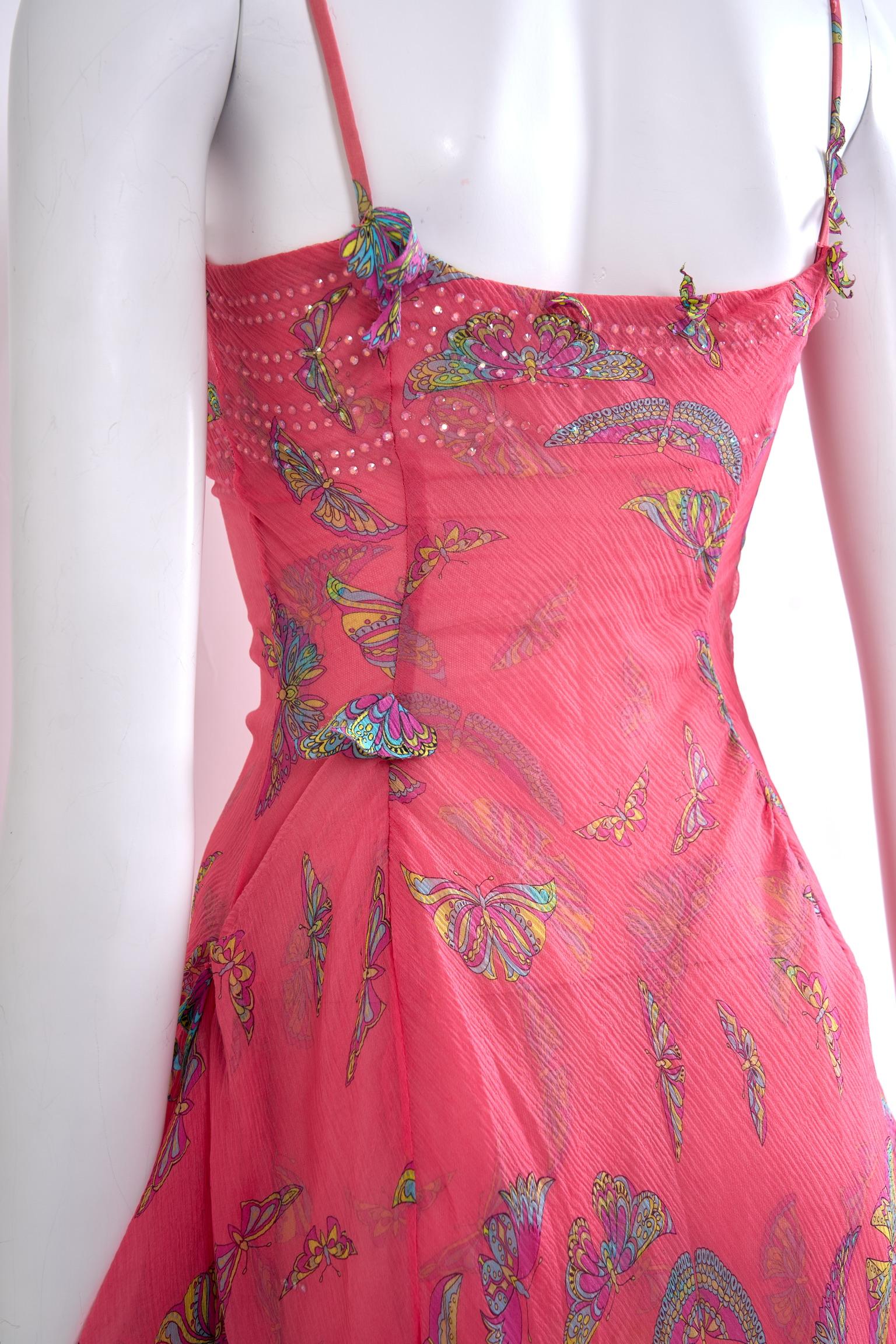 Women's 1990s Gianni Versace Couture Silk Chiffon Butterfly & Crystal For Sale