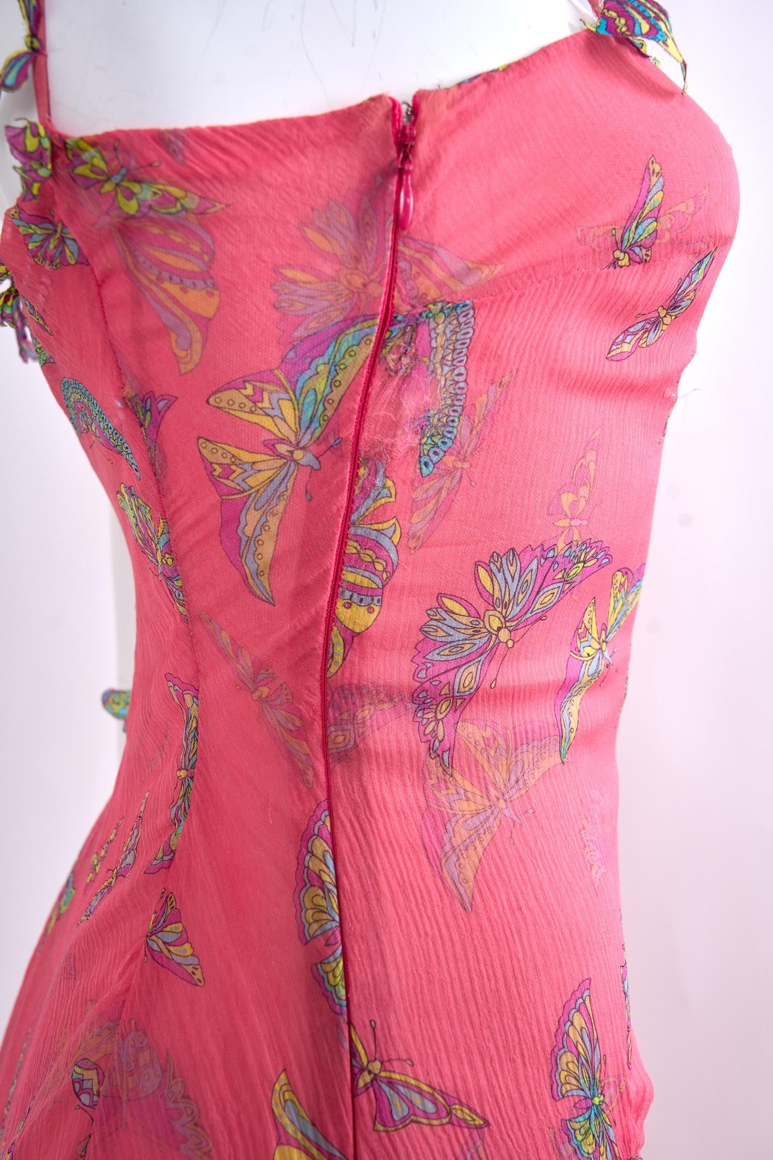1990s Gianni Versace Couture Silk Chiffon Butterfly & Crystal For Sale 1