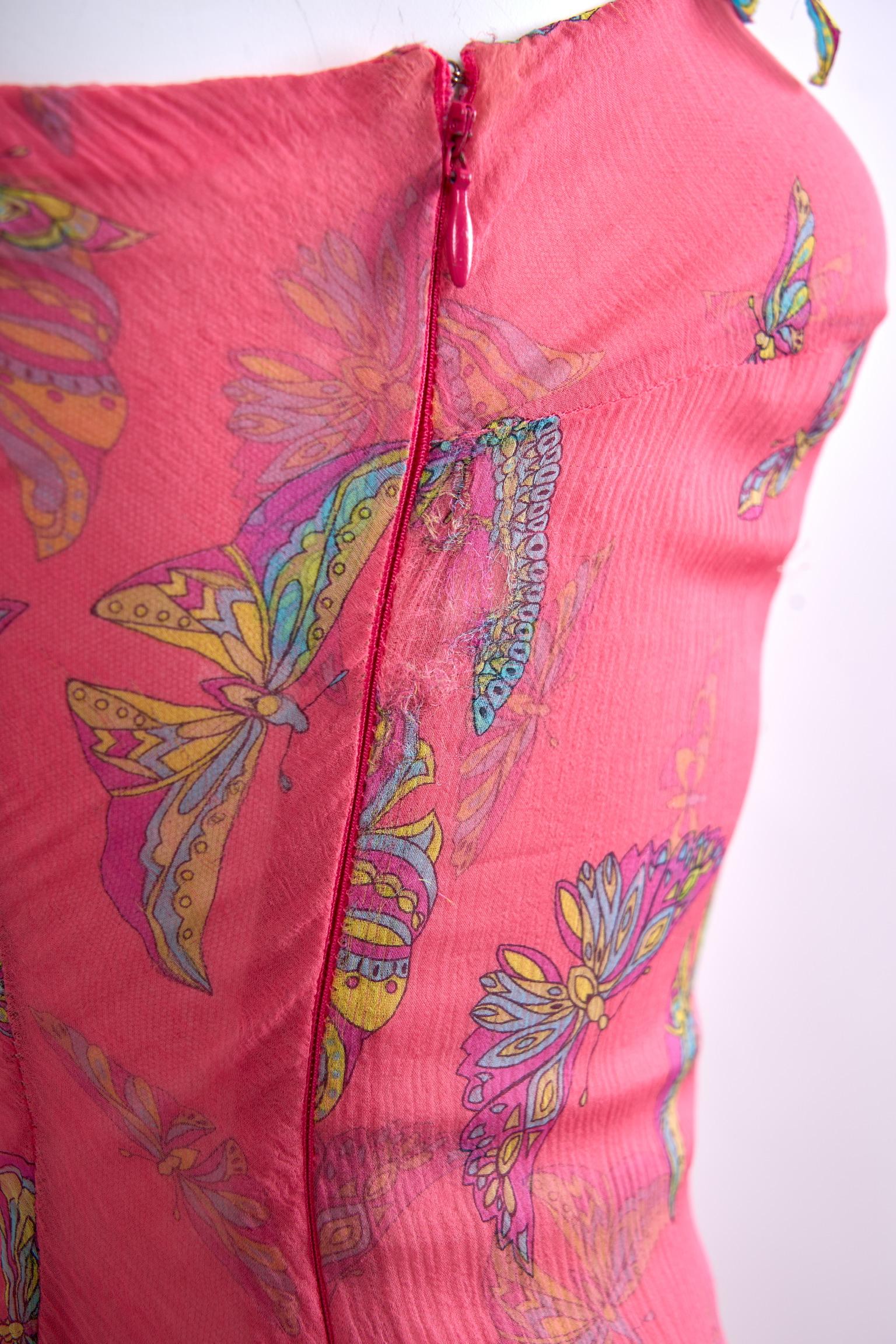 1990s Gianni Versace Couture Silk Chiffon Butterfly & Crystal For Sale 2