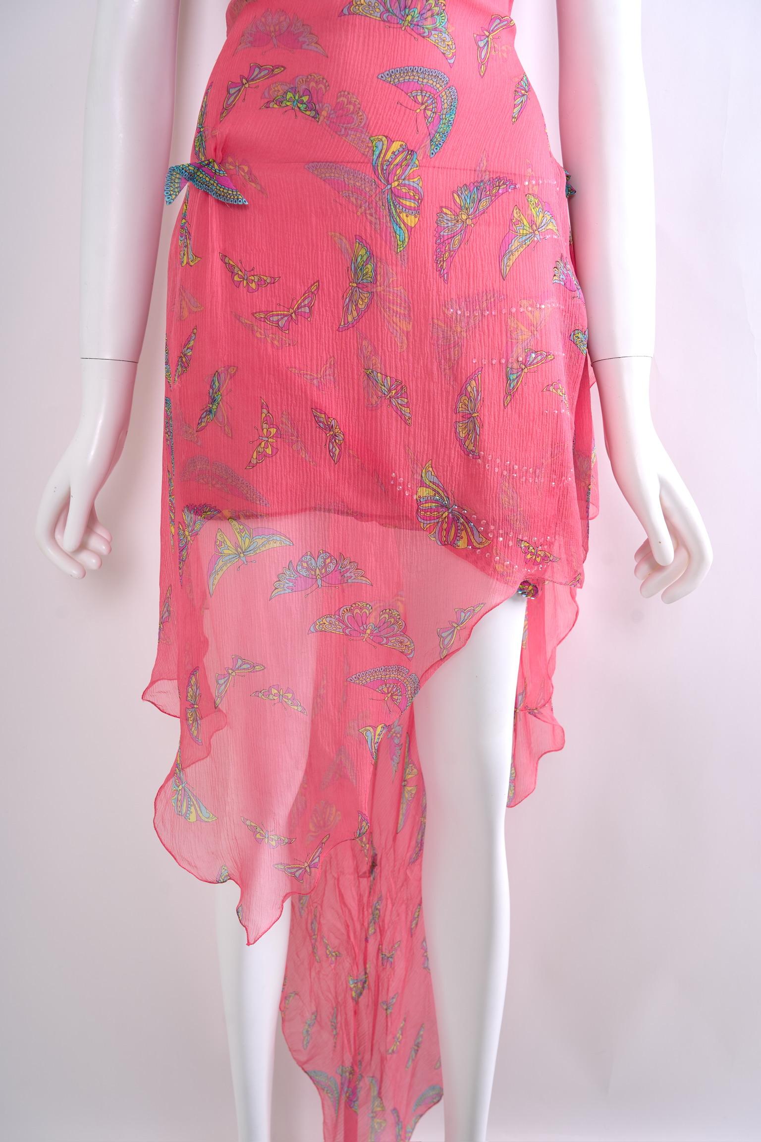 1990s Gianni Versace Couture Silk Chiffon Butterfly & Crystal For Sale 3
