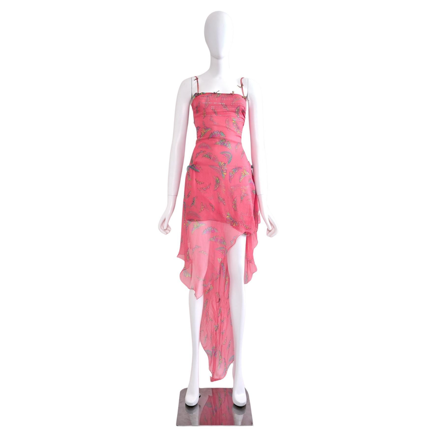 1990s Gianni Versace Couture Silk Chiffon Butterfly & Crystal For Sale
