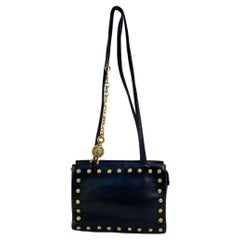 1990s Gianni Versace Couture Small Medallion Black Leather Chain Bag 