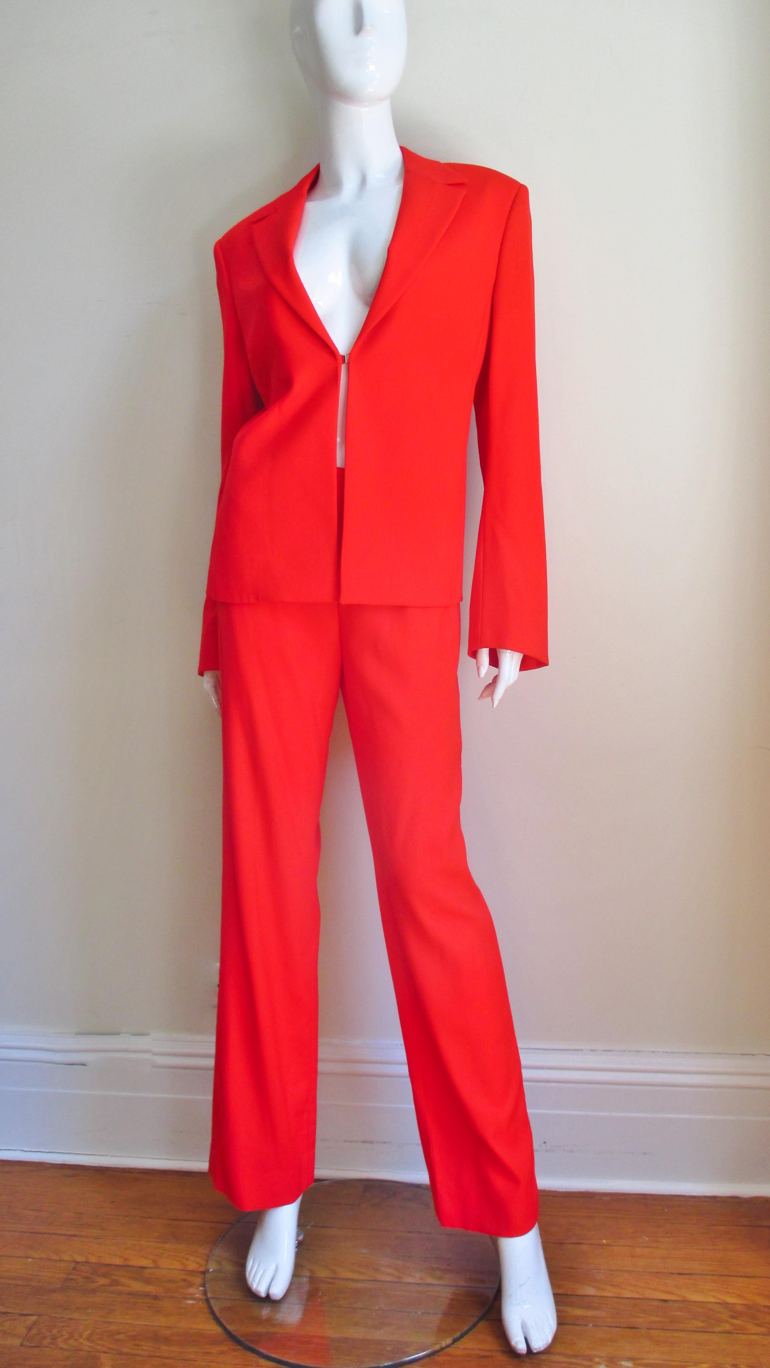 Red Gianni Versace Couture New Pantsuit with Cut outs S/S 1998 For Sale
