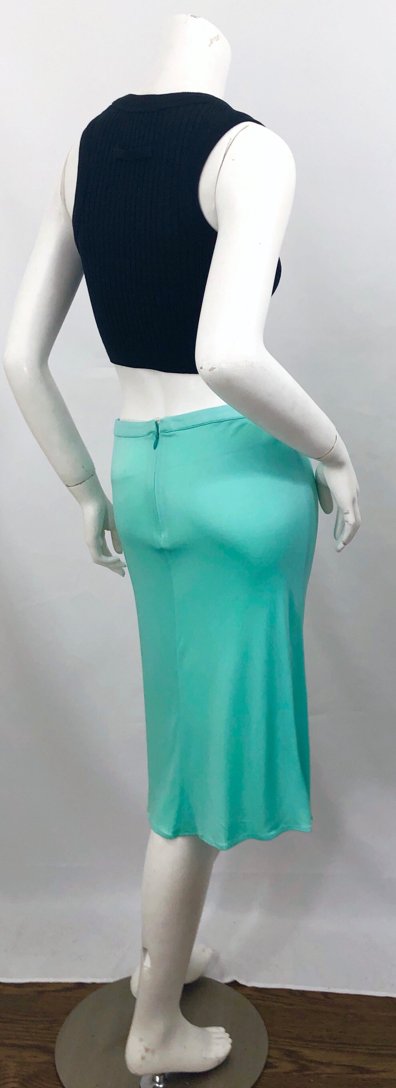 1990s Gianni Versace Couture Teal Turquoise Blue Silk Jersey Vintage 90s Skirt For Sale 5