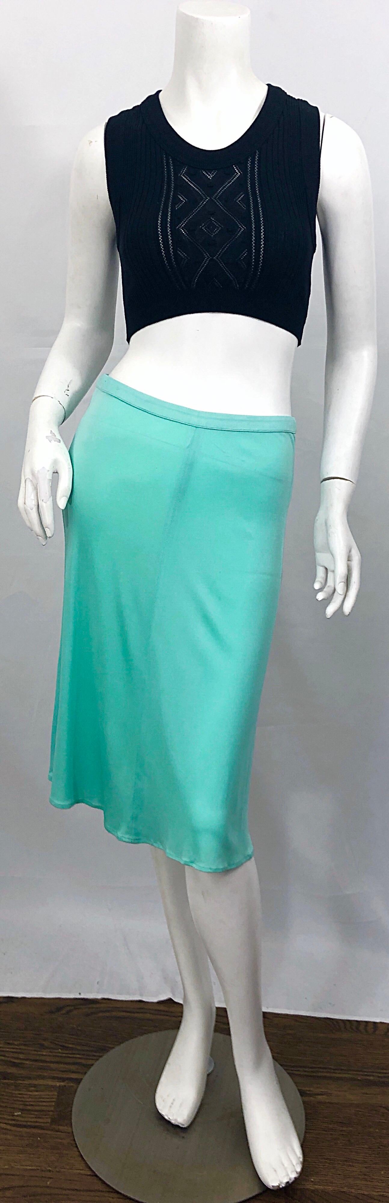 1990s Gianni Versace Couture Teal Turquoise Blue Silk Jersey Vintage 90s Skirt For Sale 6
