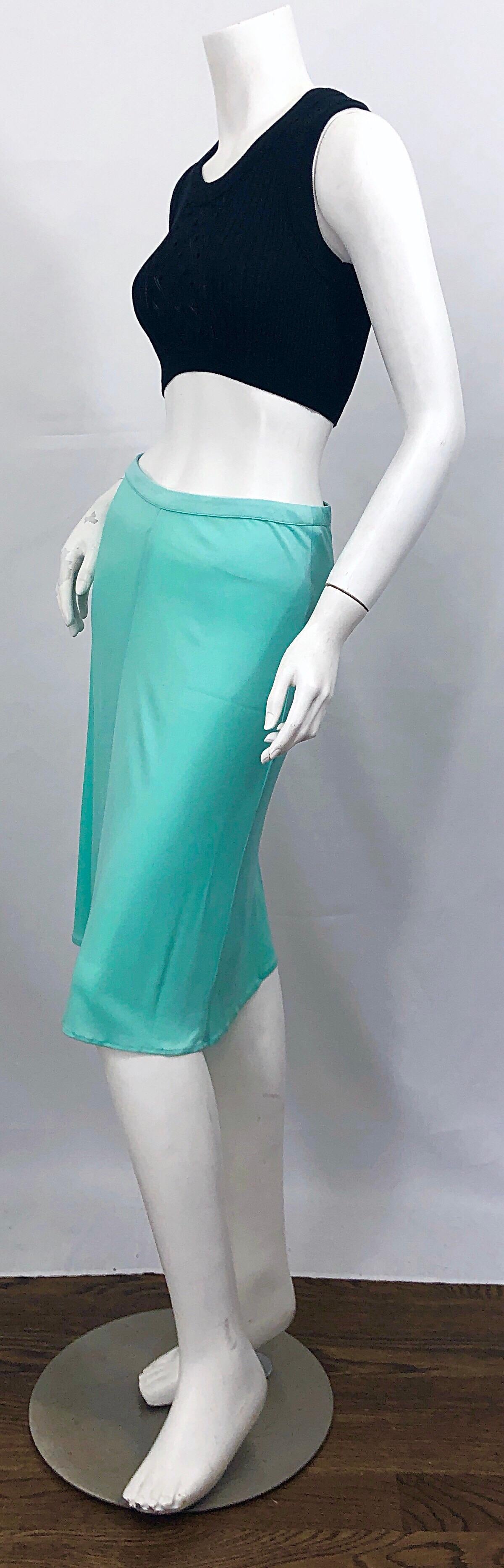 1990s Gianni Versace Couture Teal Turquoise Blue Silk Jersey Vintage 90s Skirt In Excellent Condition For Sale In San Diego, CA