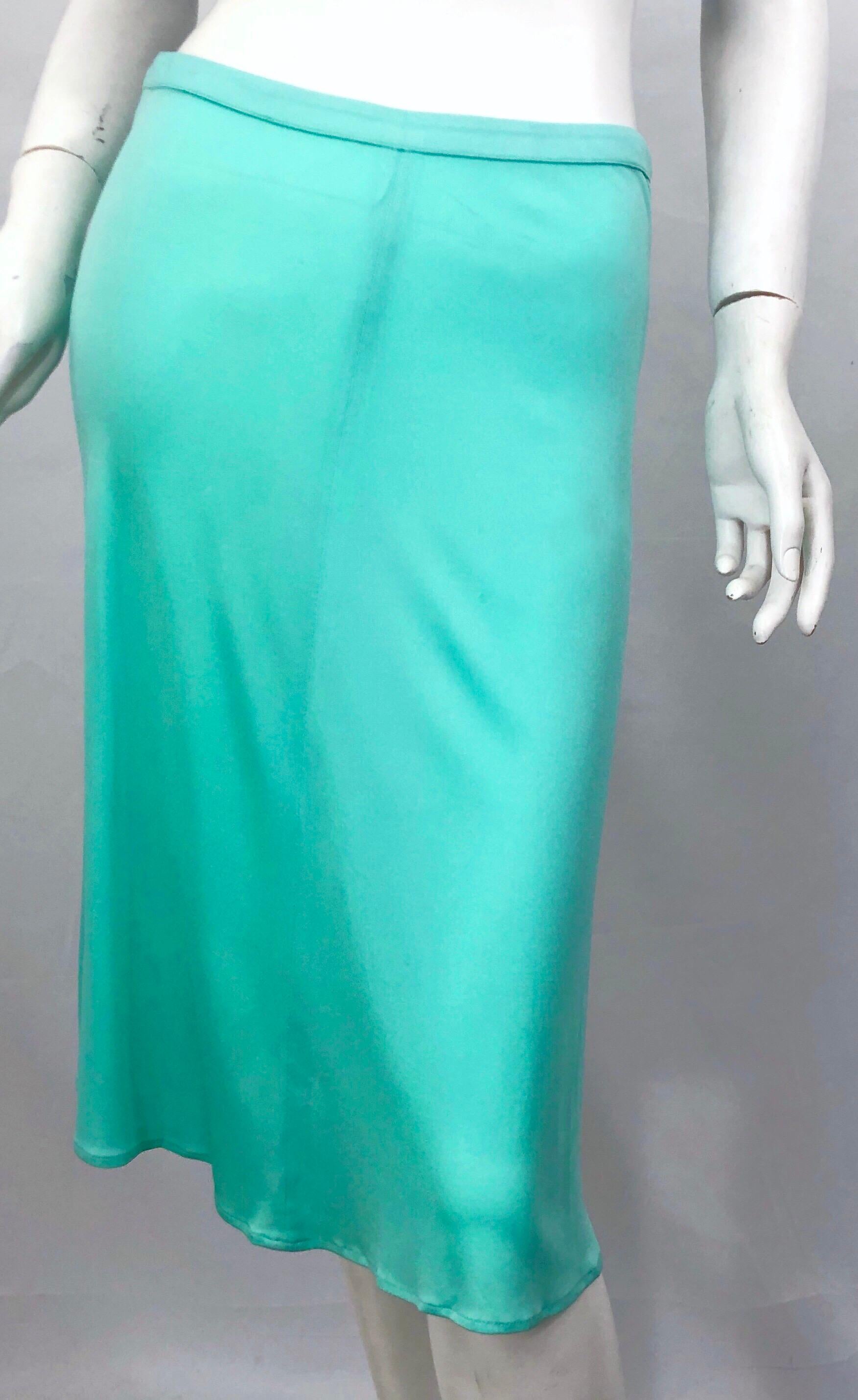 Women's 1990s Gianni Versace Couture Teal Turquoise Blue Silk Jersey Vintage 90s Skirt For Sale
