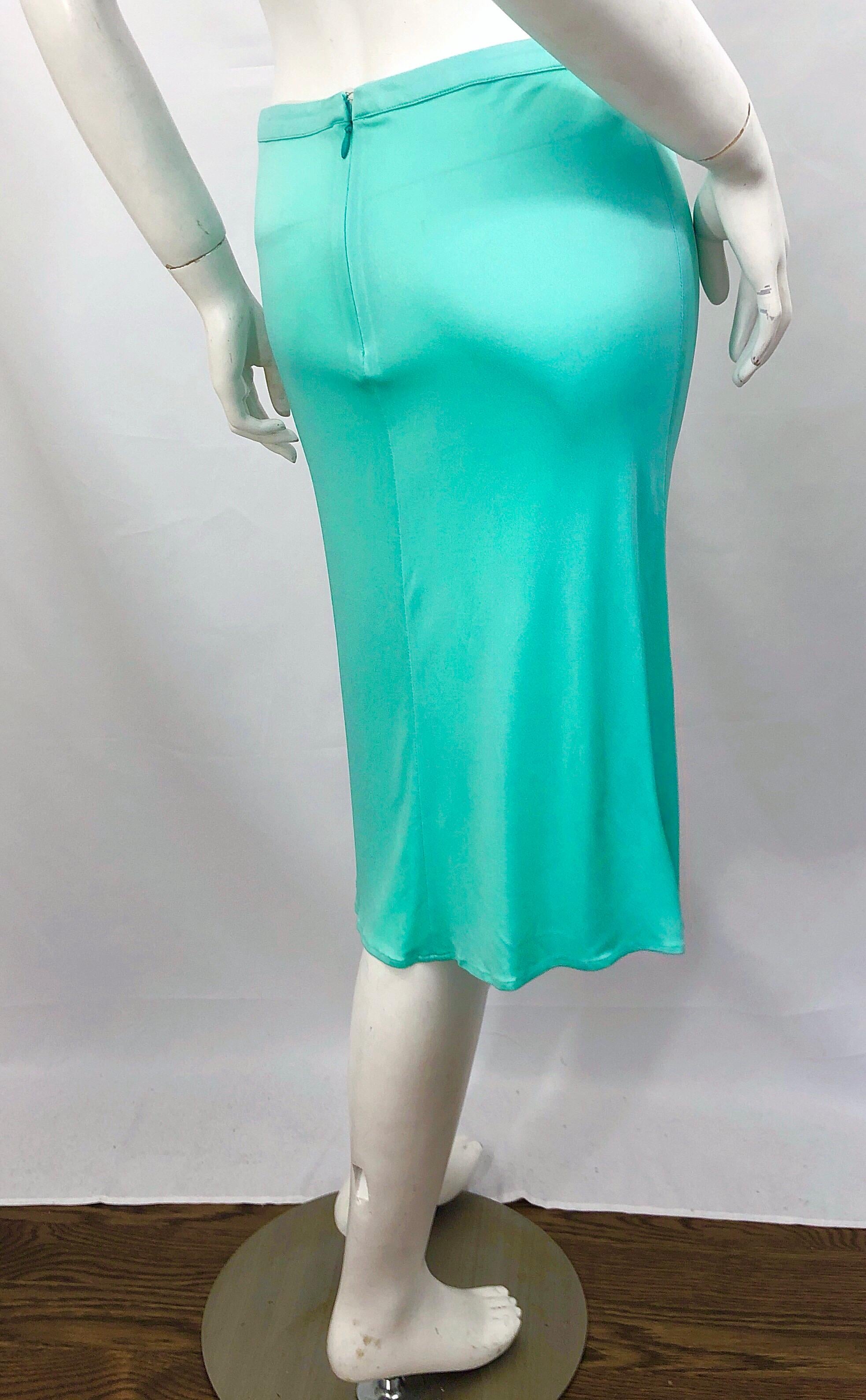 1990s Gianni Versace Couture Teal Turquoise Blue Silk Jersey Vintage 90s Skirt For Sale 1