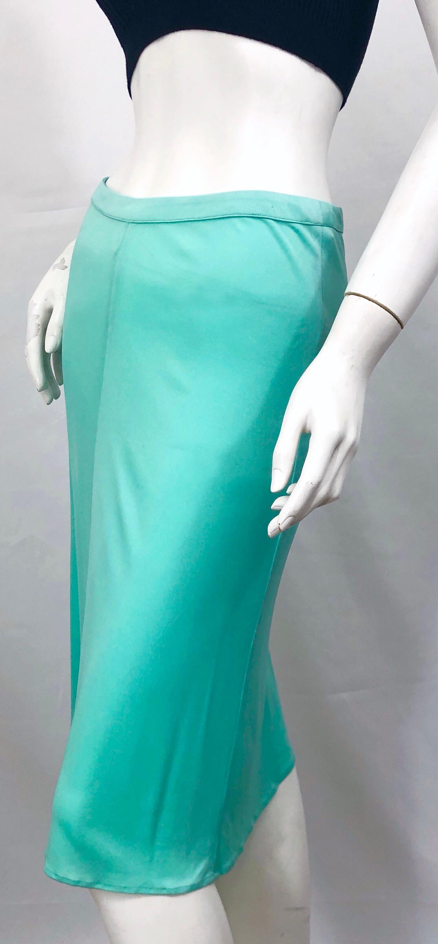 1990s Gianni Versace Couture Teal Turquoise Blue Silk Jersey Vintage 90s Skirt For Sale 2