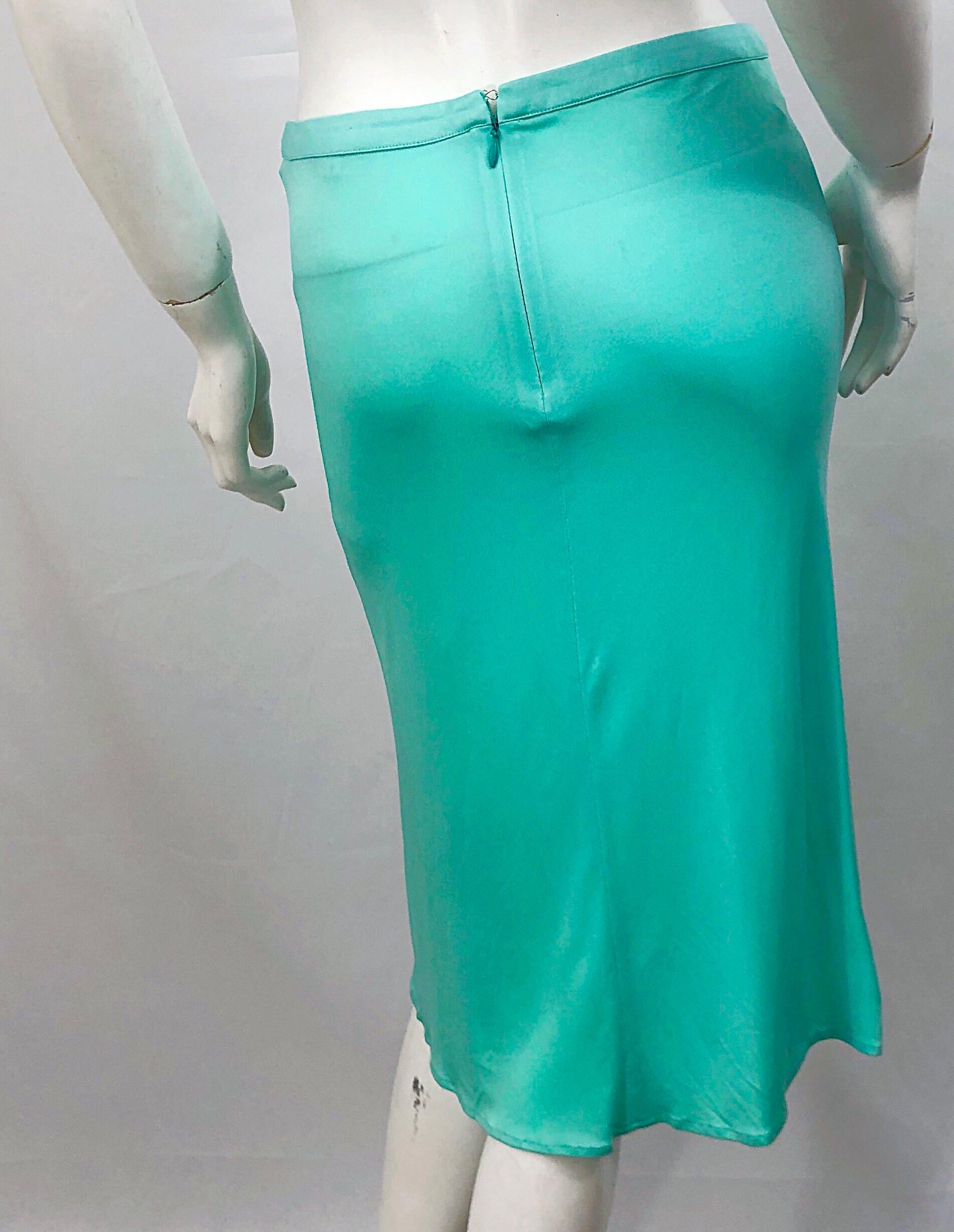 1990s Gianni Versace Couture Teal Turquoise Blue Silk Jersey Vintage 90s Skirt For Sale 3