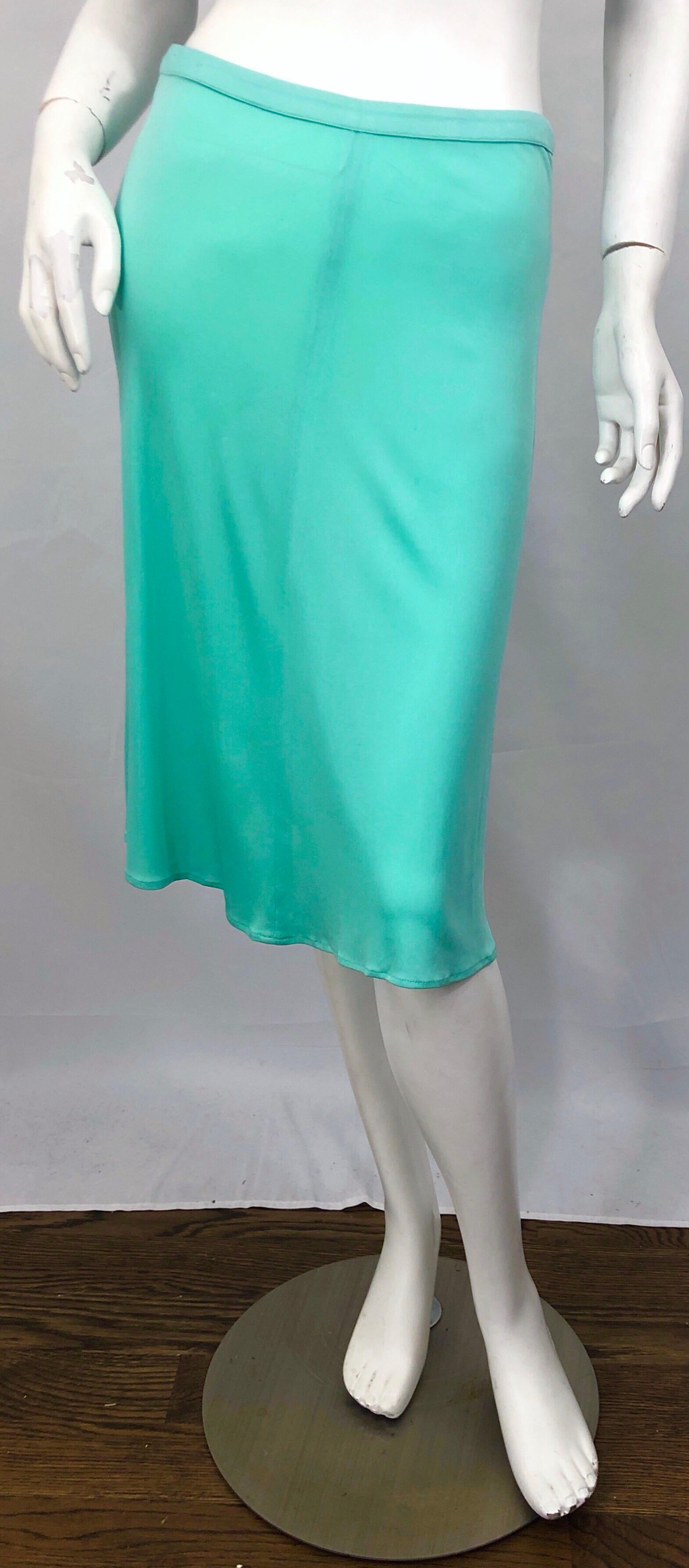 1990s Gianni Versace Couture Teal Turquoise Blue Silk Jersey Vintage 90s Skirt For Sale 4