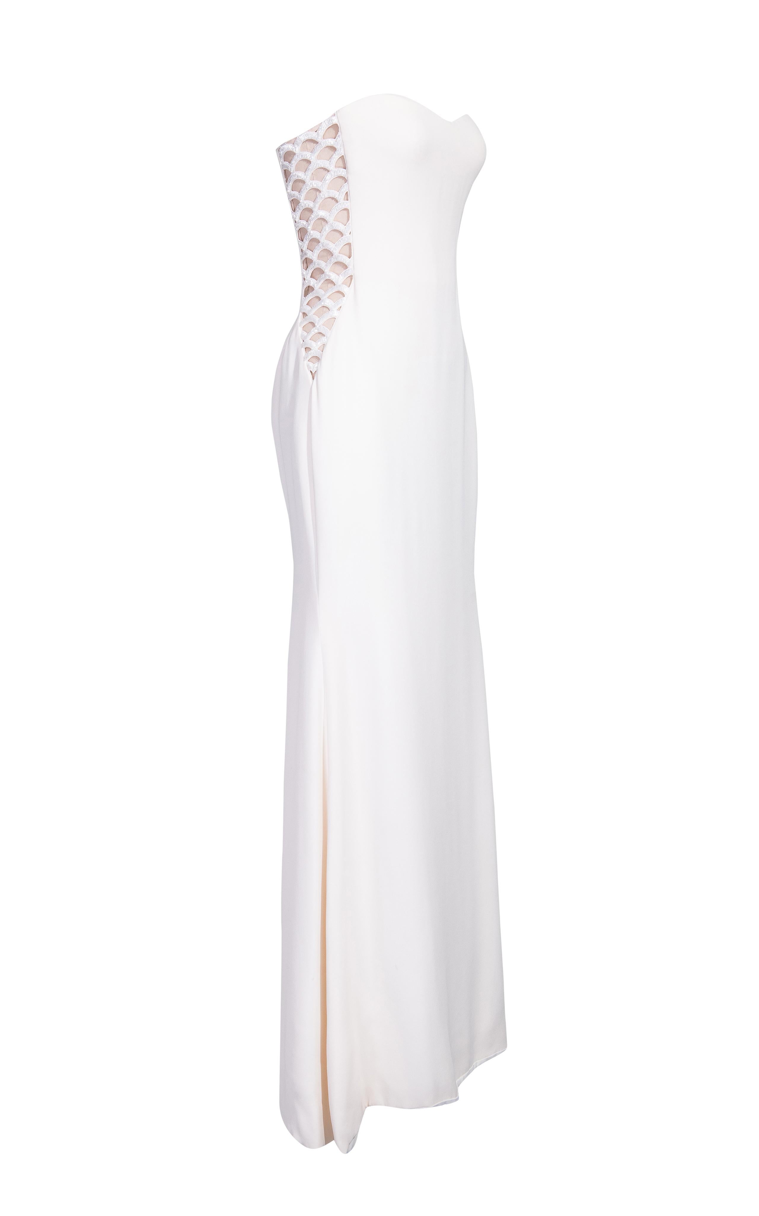 Gray 1990's Gianni Versace Couture White Embellished Side Cutout Gown