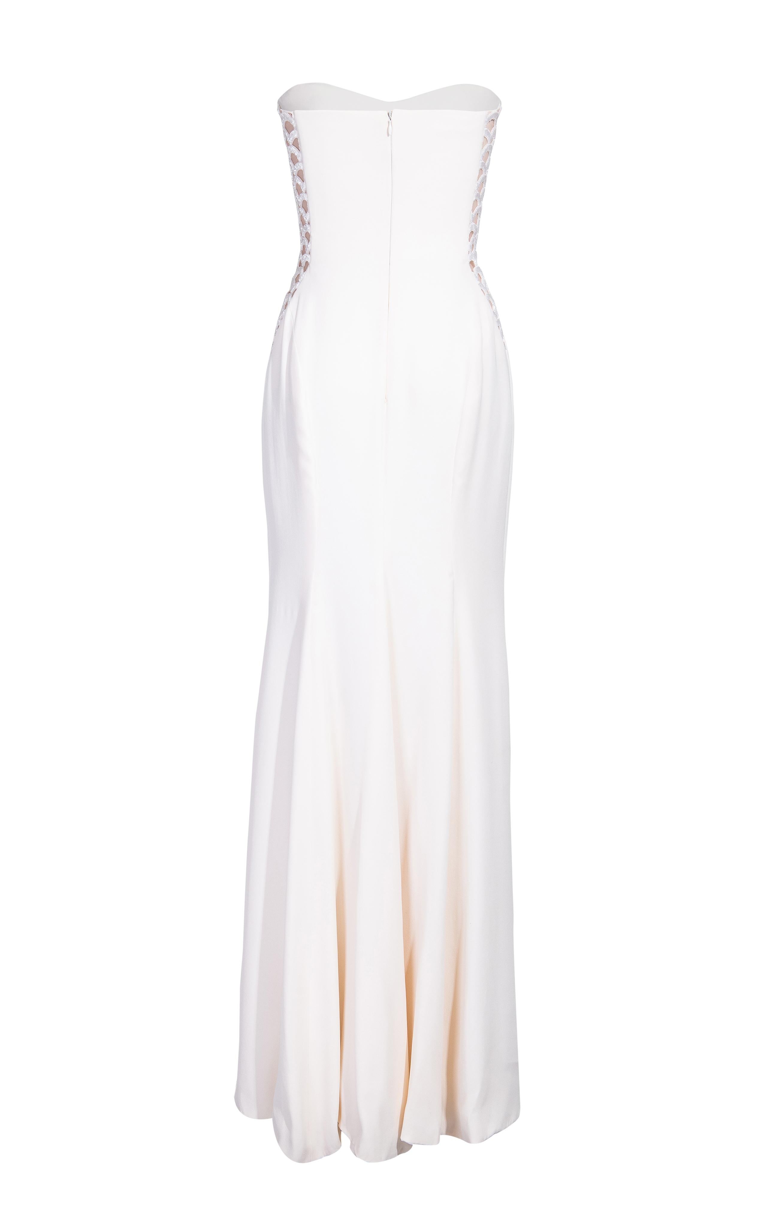 1990's Gianni Versace Couture White Embellished Side Cutout Gown In Excellent Condition In North Hollywood, CA