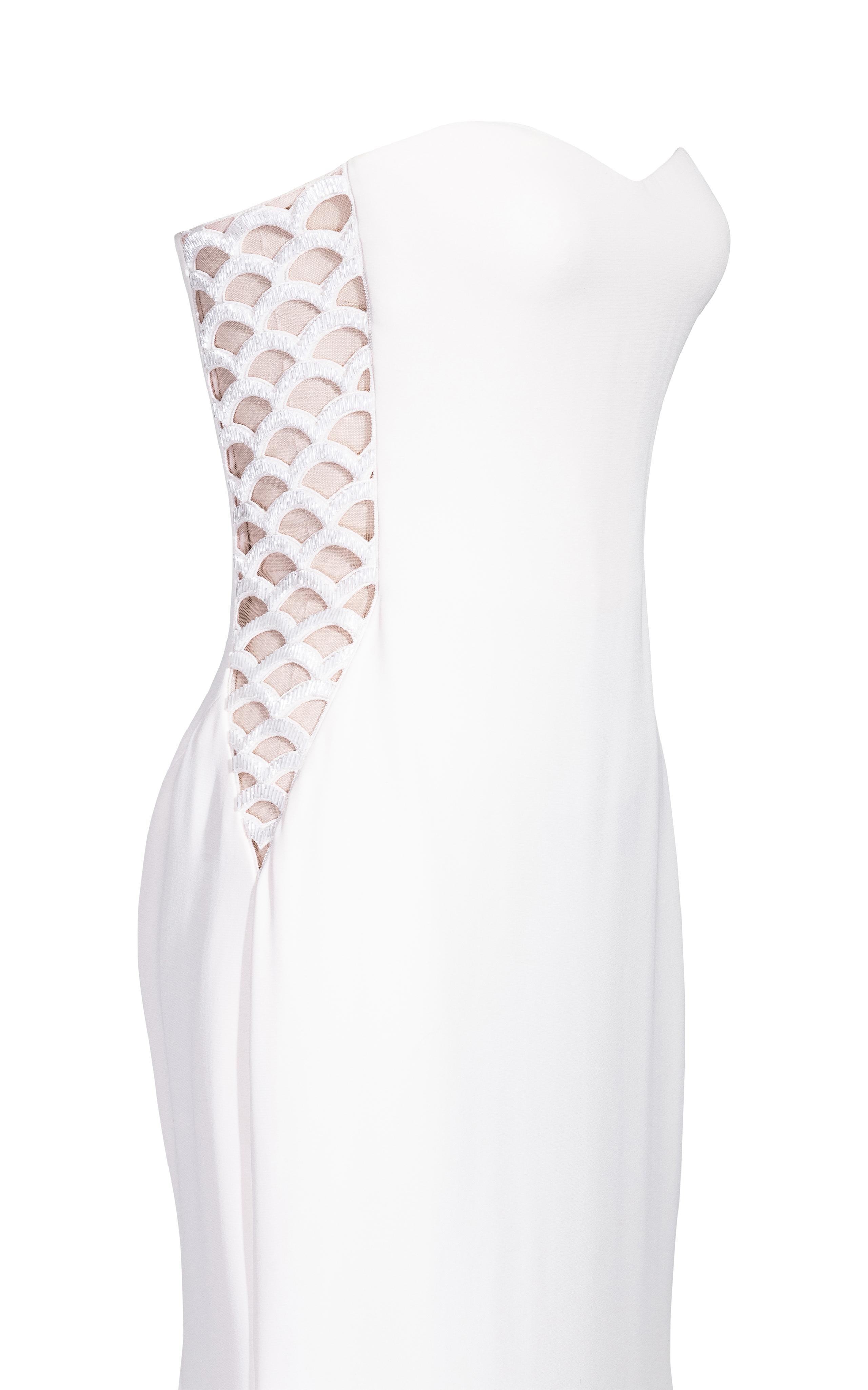 Women's 1990's Gianni Versace Couture White Embellished Side Cutout Gown