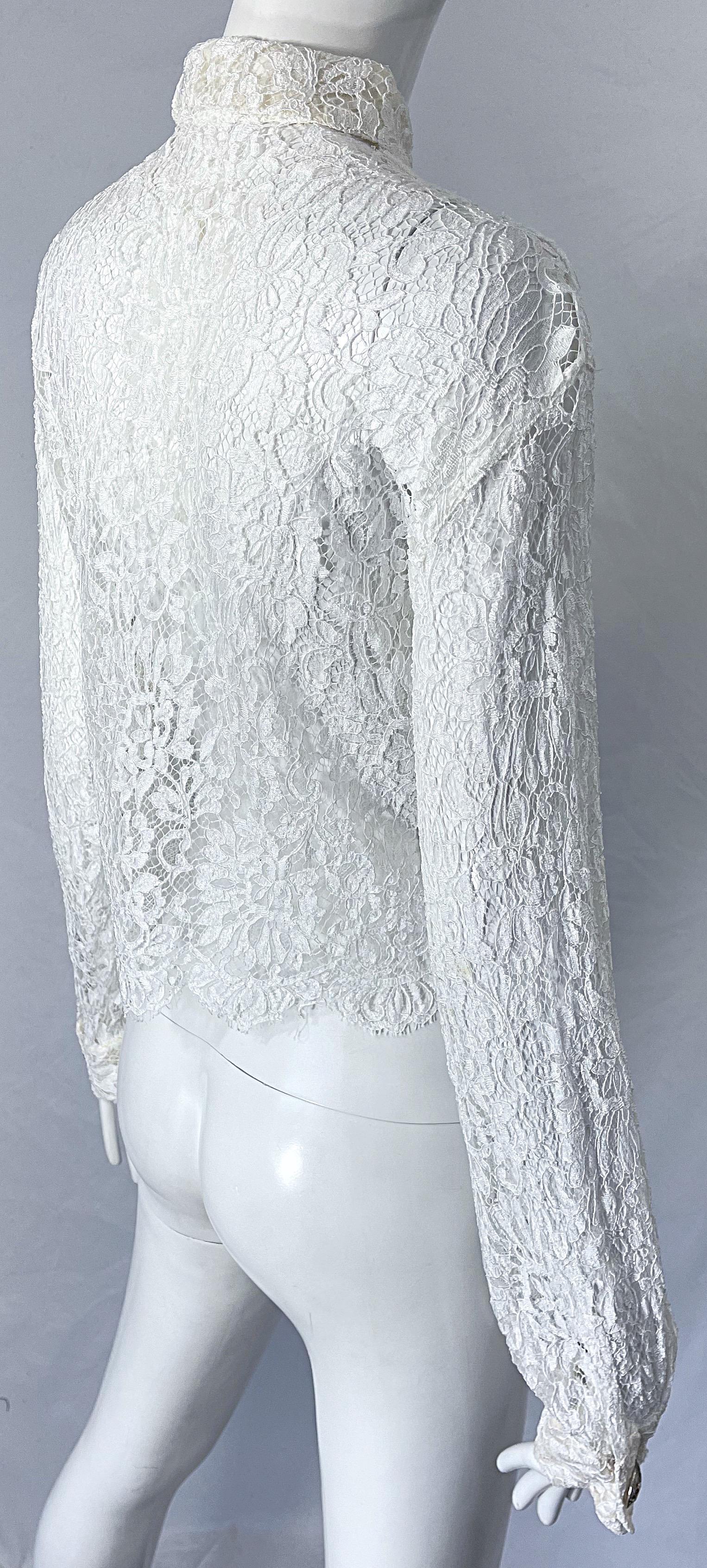 1990s Gianni Versace Couture White Lace Medusa Buttons Size 44 8 / 10 Blouse Top 4