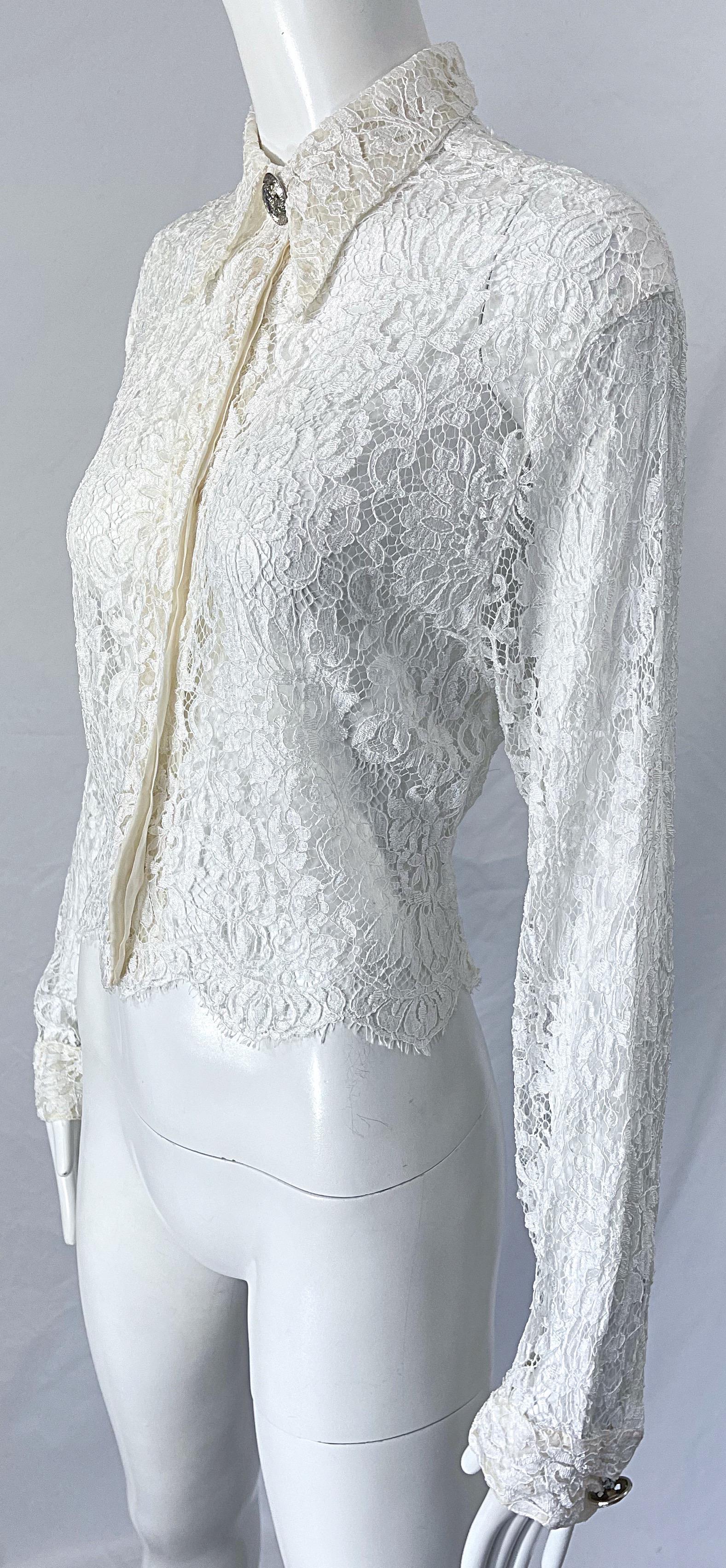 Kate Moss Gianni Versace Couture 1994 White Lace Size 44 8 10 Crop Top 90s For Sale 6