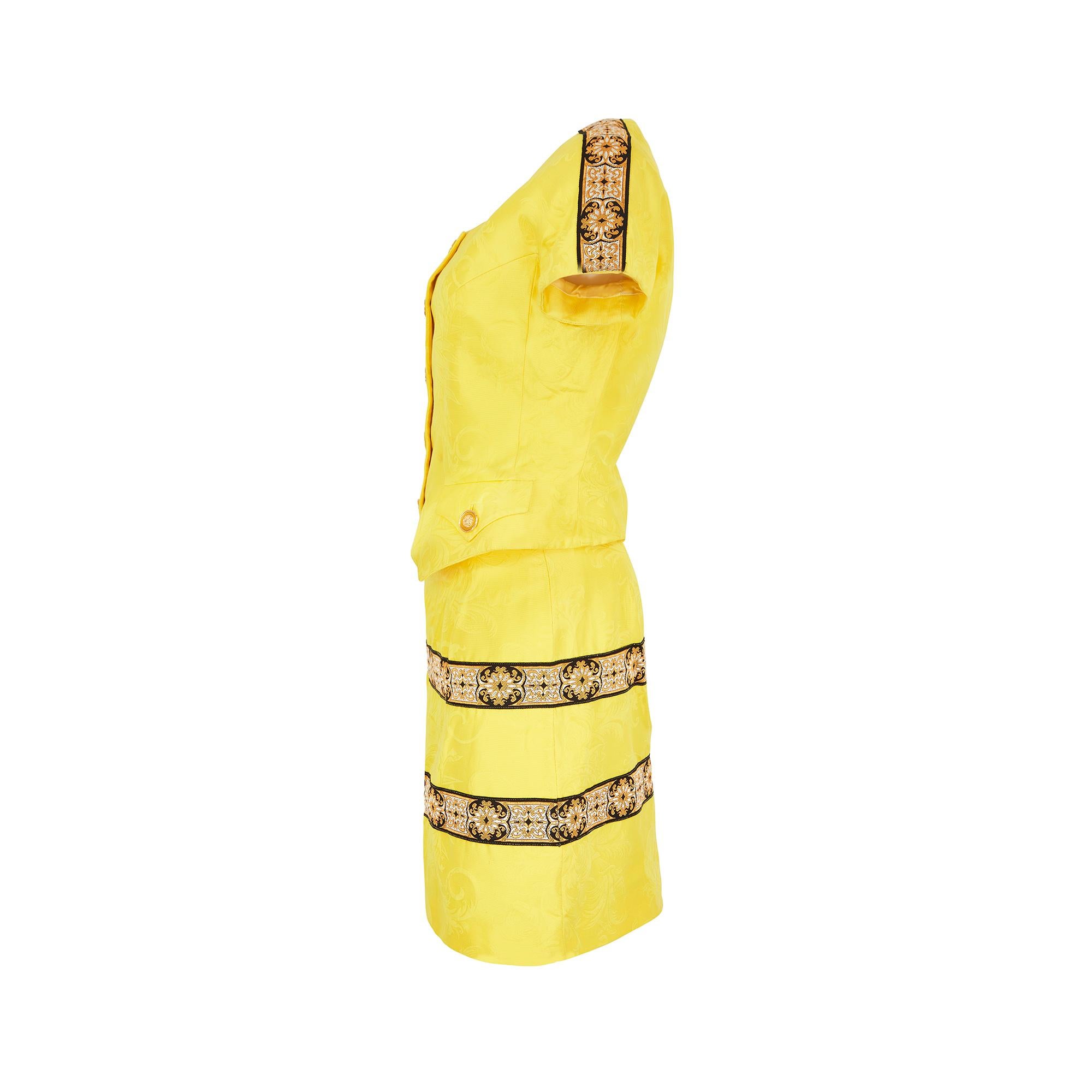 1990s Gianni Versace Couture Yellow Baroque Skirt Suit In Excellent Condition For Sale In London, GB
