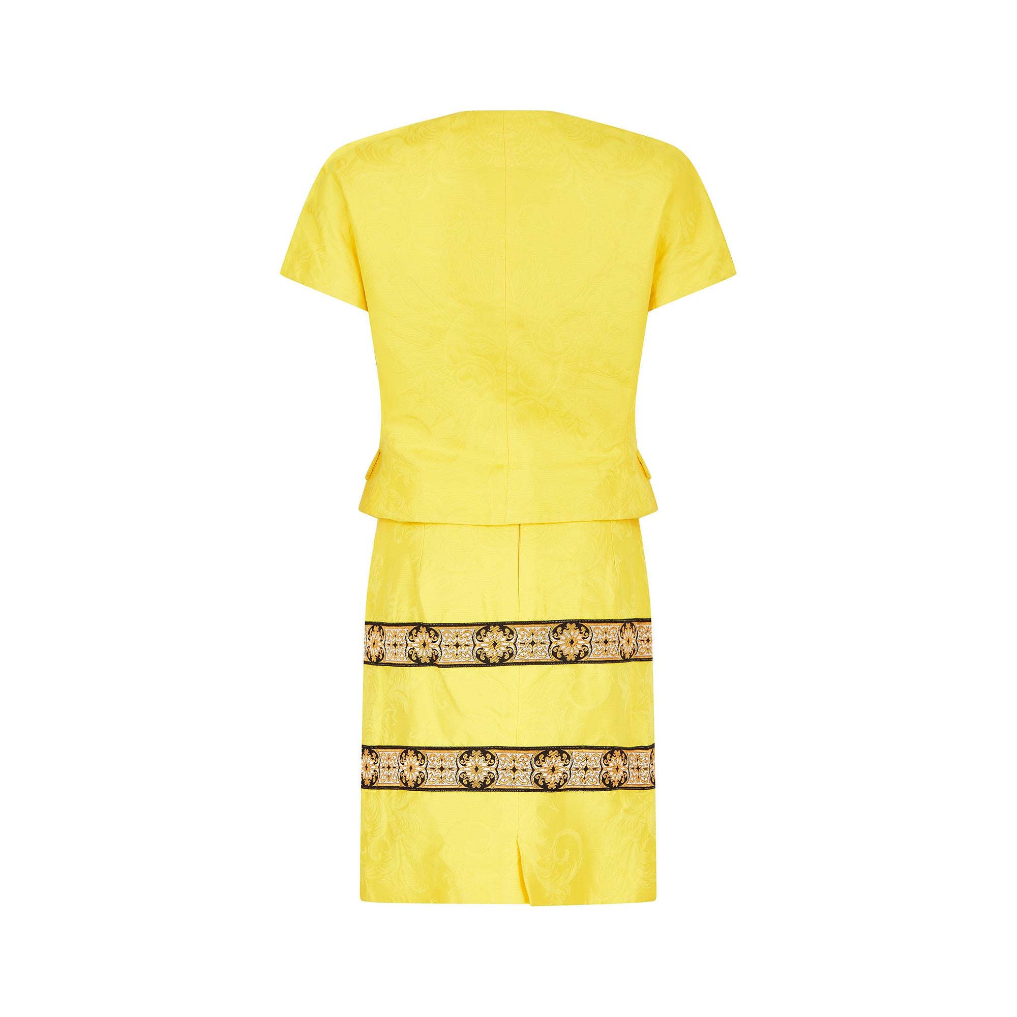 Women's 1990s Gianni Versace Couture Yellow Baroque Skirt Suit For Sale