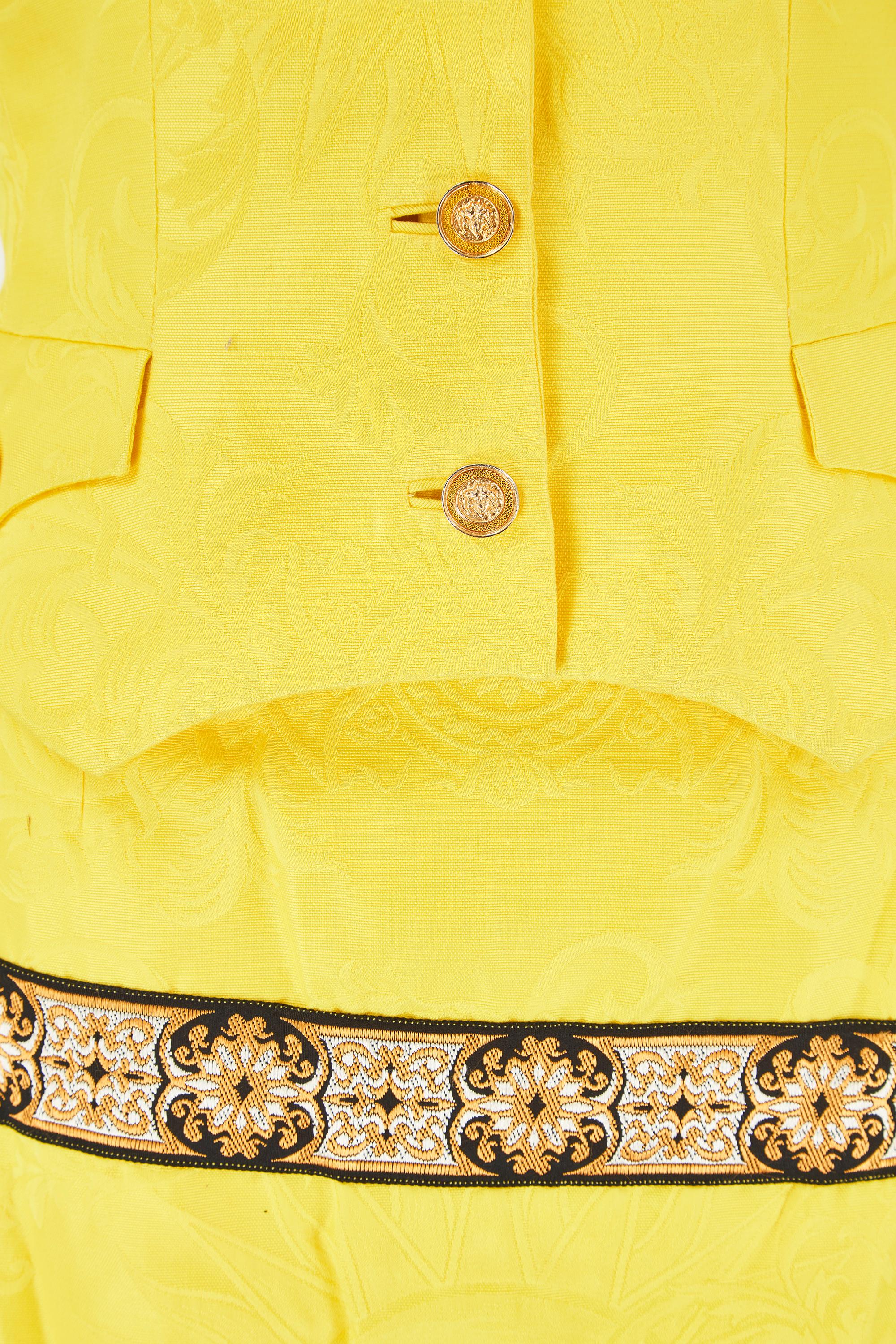 1990s Gianni Versace Couture Yellow Baroque Skirt Suit For Sale 1