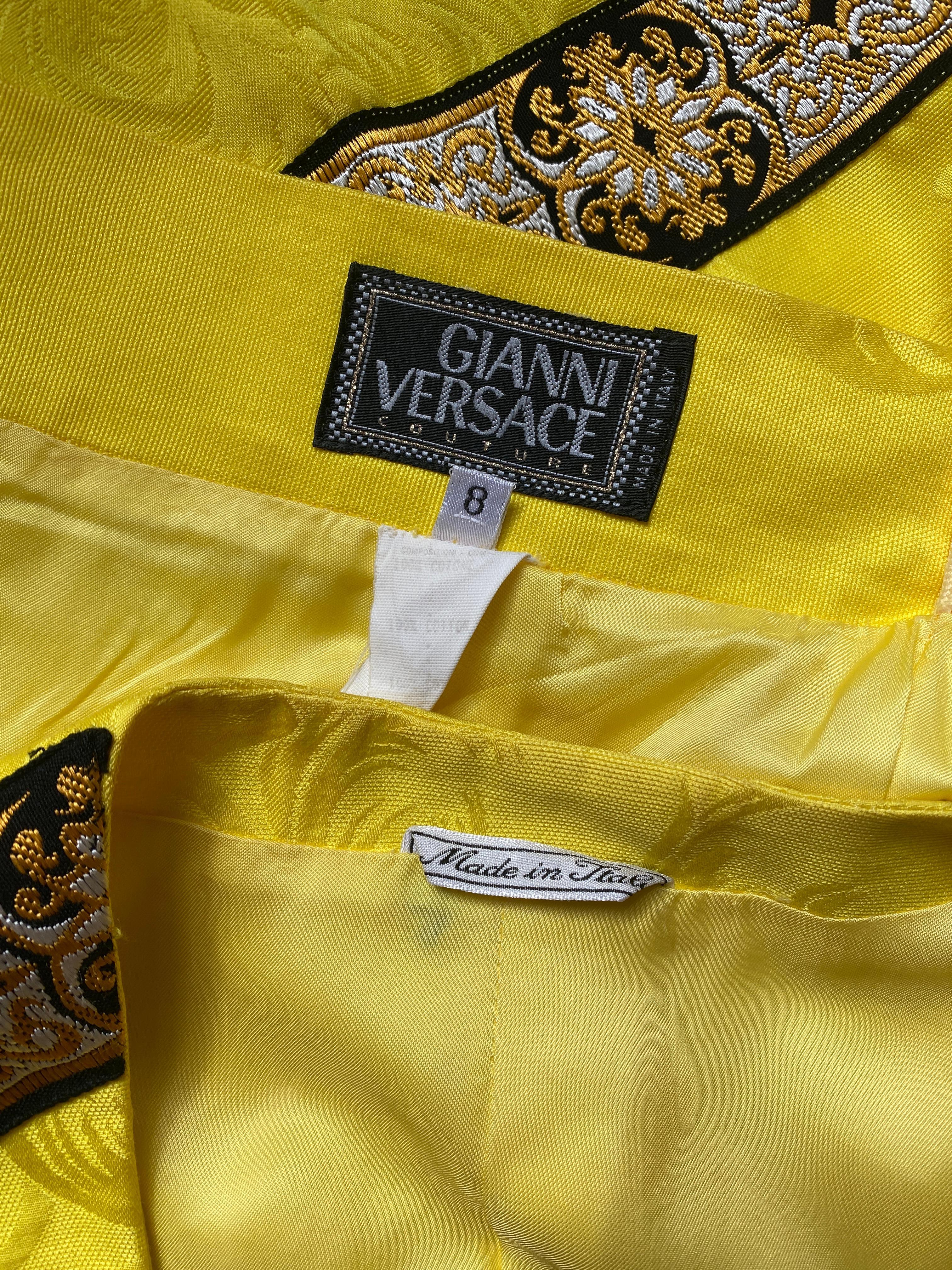 1990s Gianni Versace Couture Yellow Baroque Skirt Suit For Sale 2