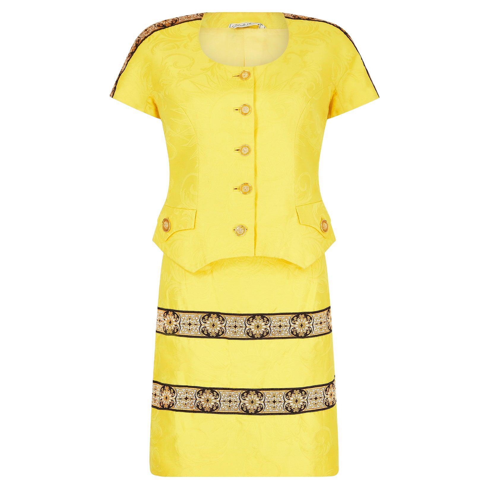 Tailleur jupe baroque jaune Gianni Versace Couture des années 1990 en vente