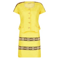 Vintage 1990s Gianni Versace Couture Yellow Baroque Skirt Suit