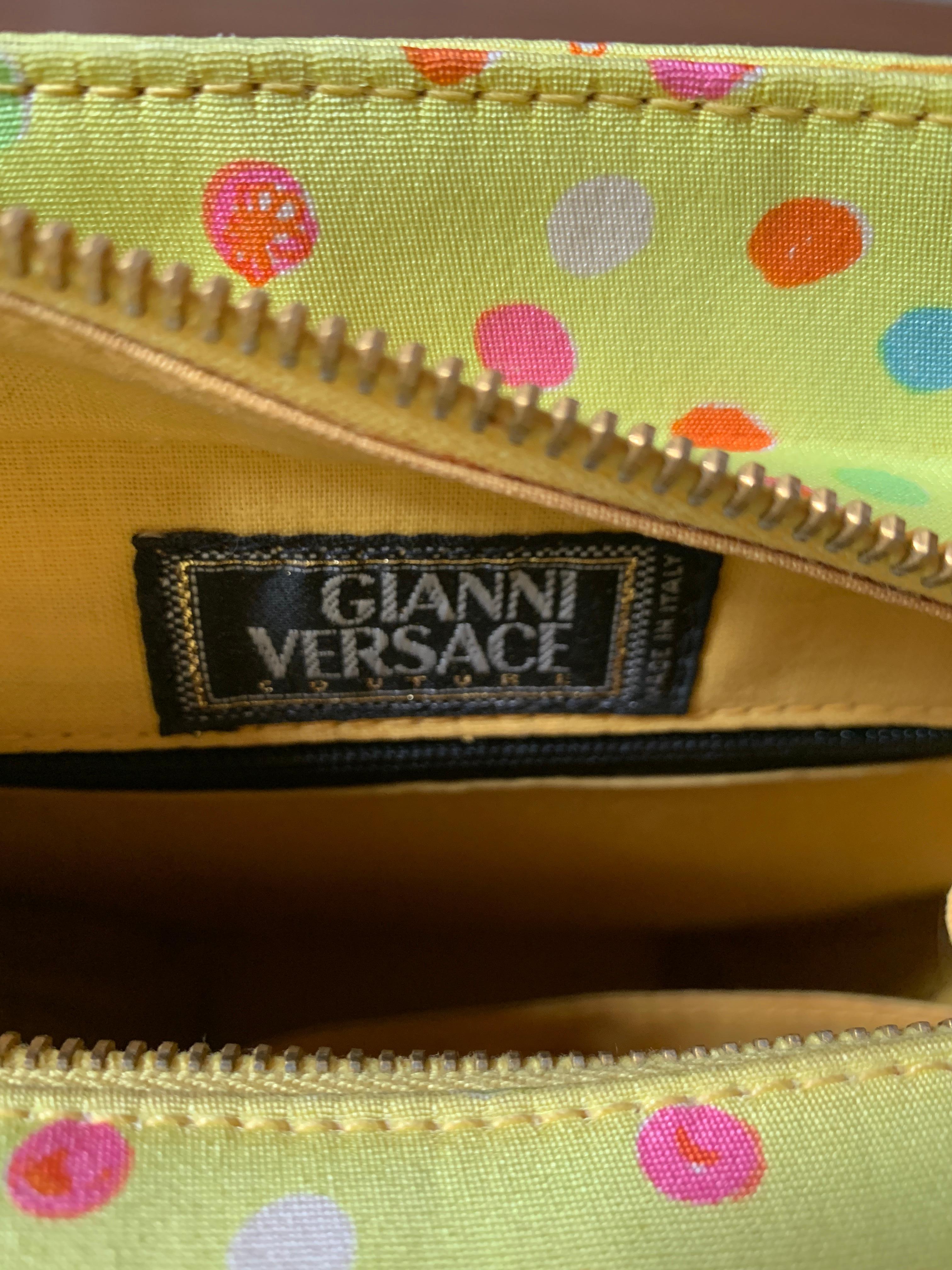 1990s Gianni Versace Couture Yellow Spray Paint Polka Dot Medusa Handbag Purse 3