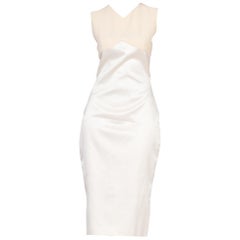 1990S GIANNI VERSACE Vestido entallado de satén de seda color crema con elástico de lana en