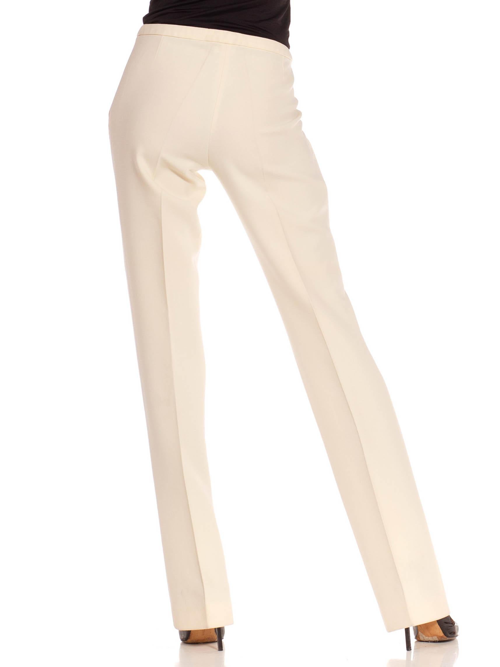 White 1990S Gianni Versace Cream Wool Crepe Cigarette Pants For Sale